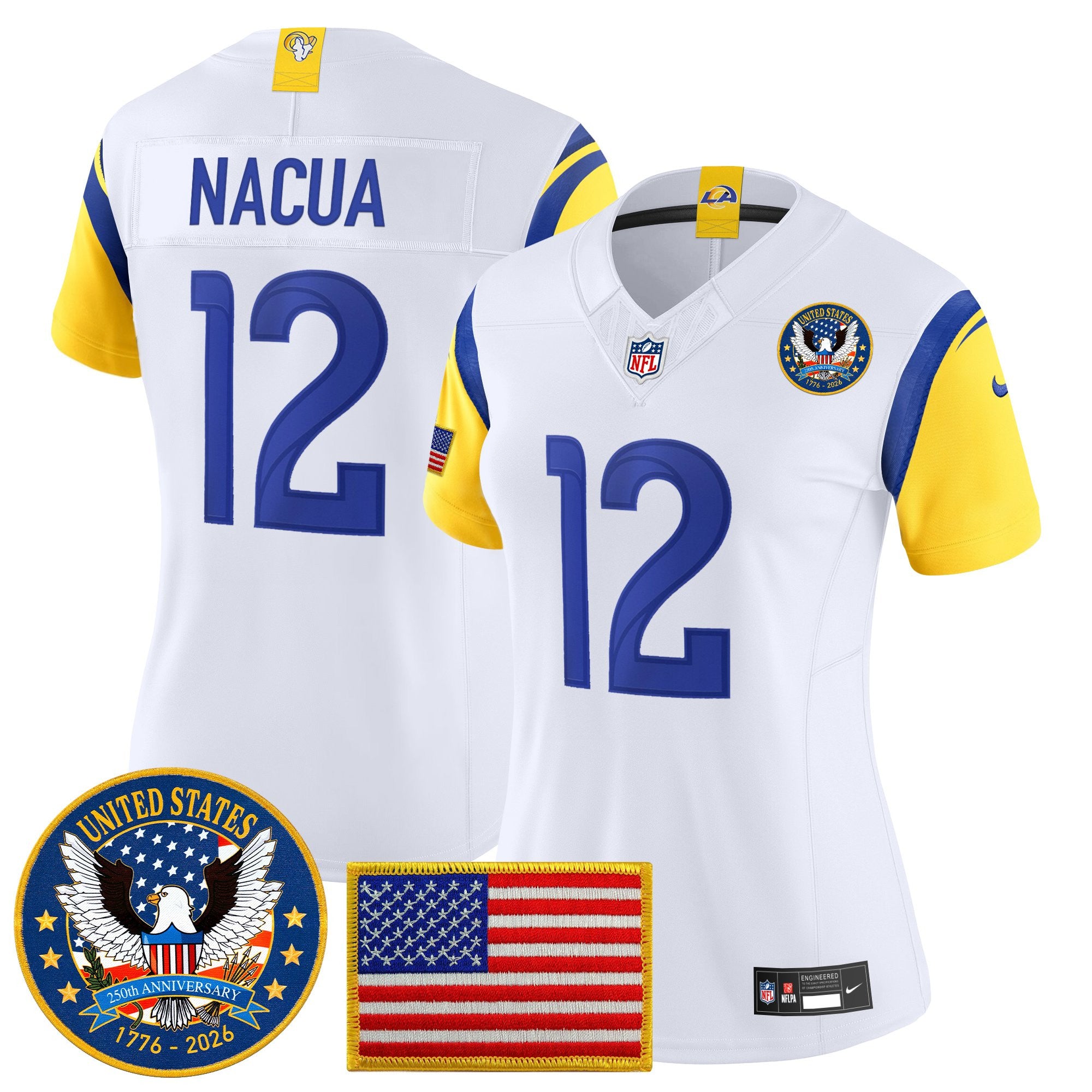 Women's Los Angeles Rams 2025 "United States 250th Anniversary Patch" Vapor Limited Jersey - All Stitched