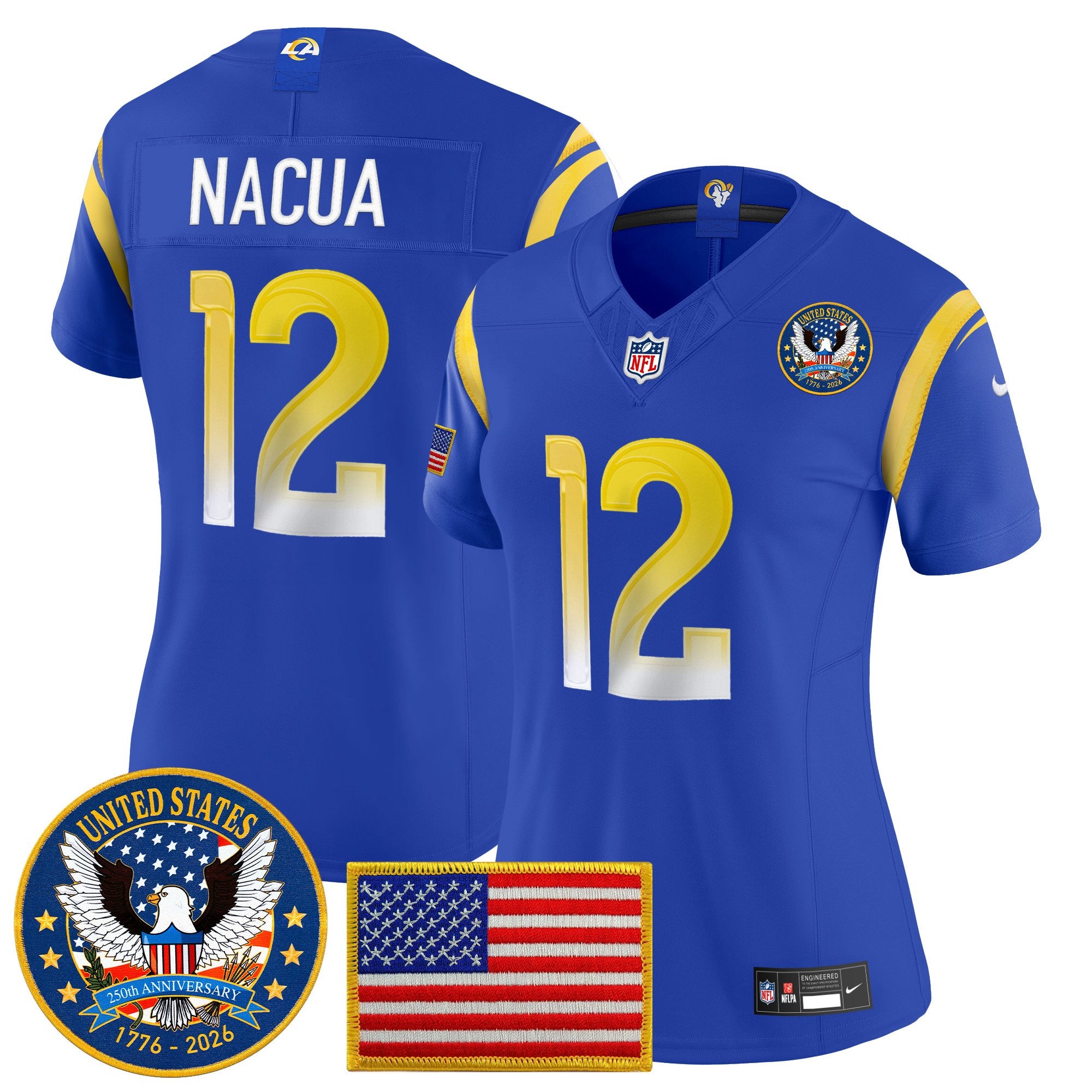 Women's Los Angeles Rams 2025 "United States 250th Anniversary Patch" Vapor Limited Jersey - All Stitched