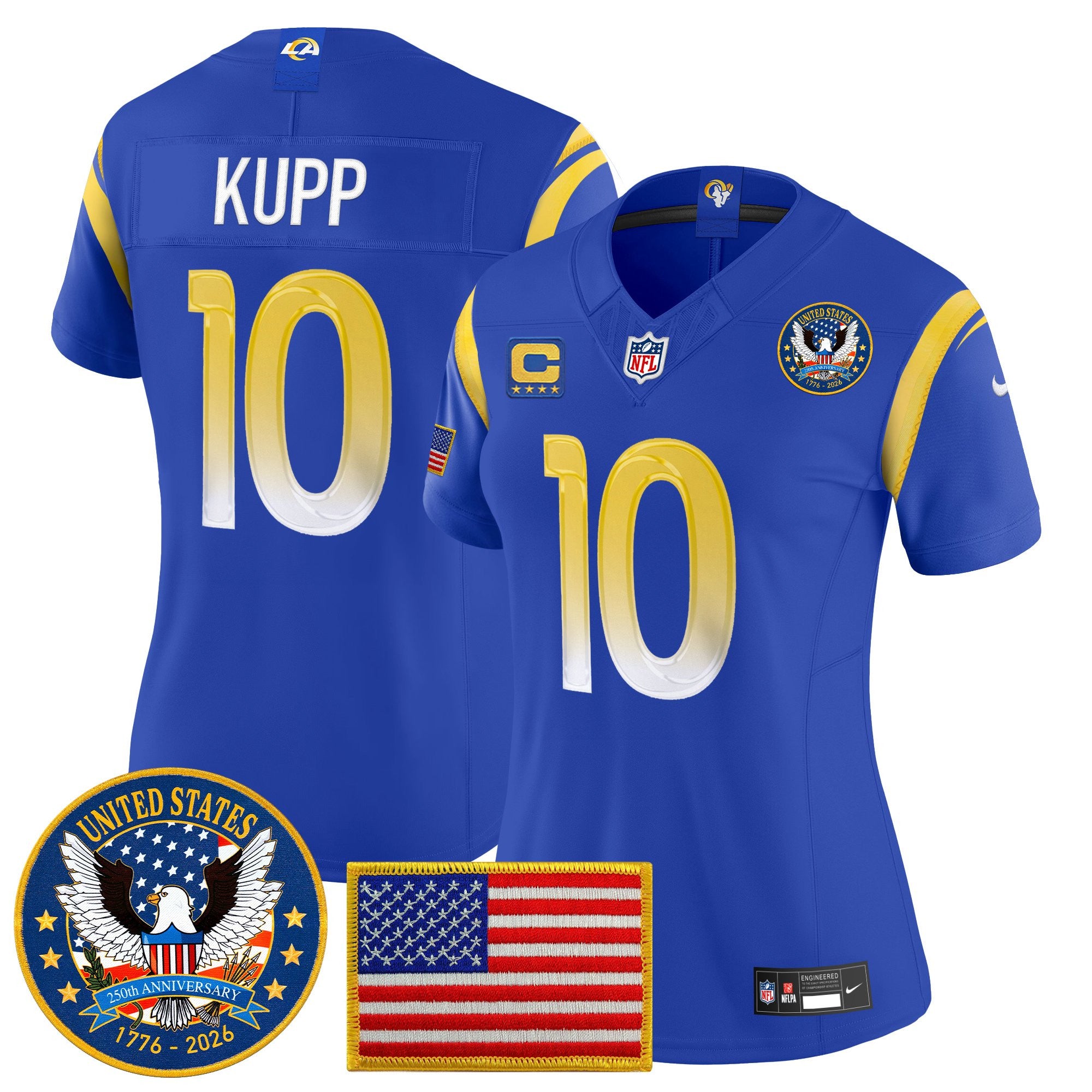Women's Los Angeles Rams 2025 "United States 250th Anniversary Patch" Vapor Limited Jersey - All Stitched