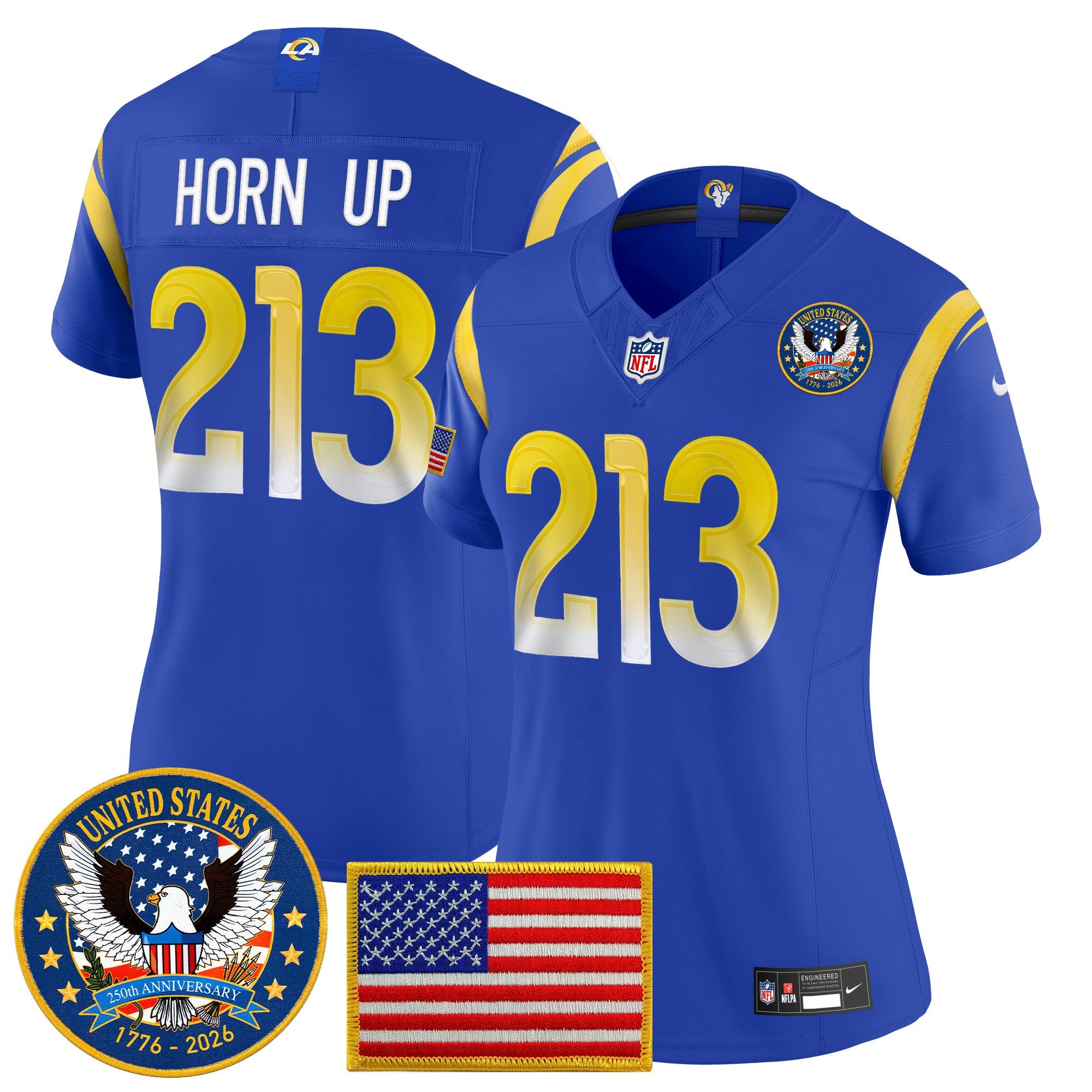 Women's Los Angeles Rams 2025 "United States 250th Anniversary Patch" Vapor Limited Jersey - All Stitched
