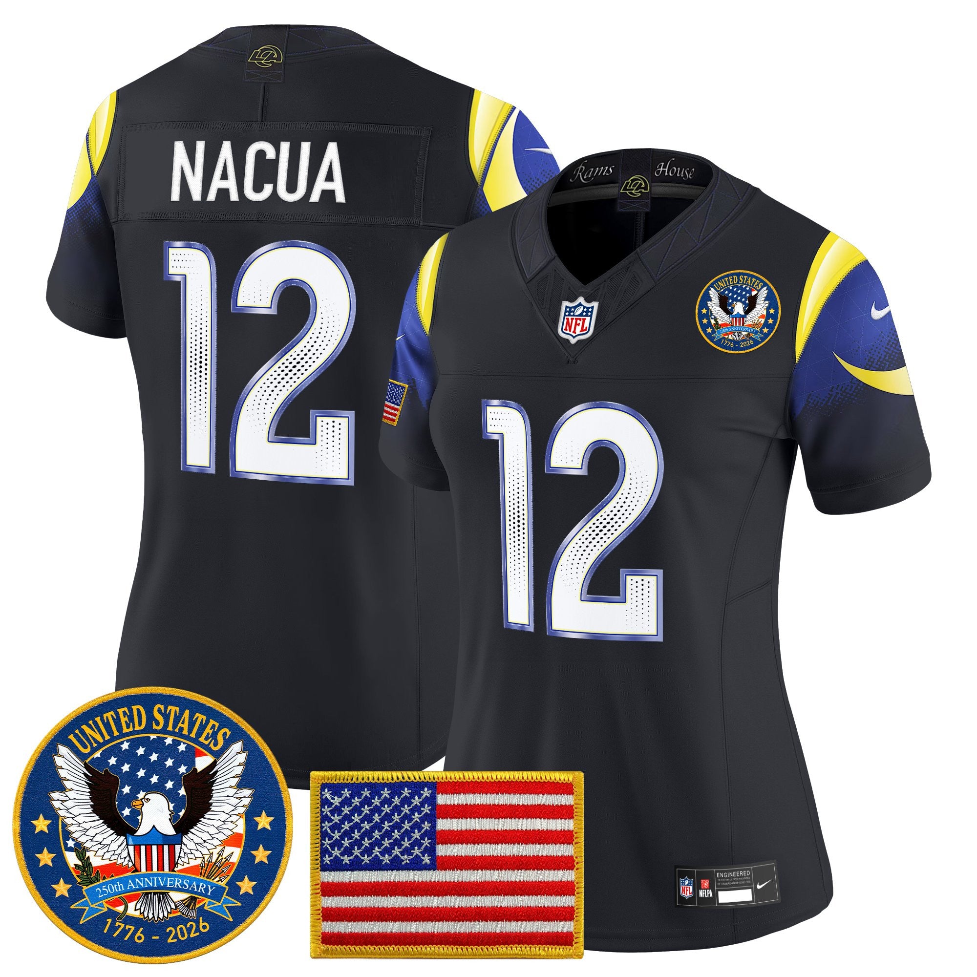 Women's Los Angeles Rams 2025 "United States 250th Anniversary Patch" Vapor Limited Jersey - All Stitched