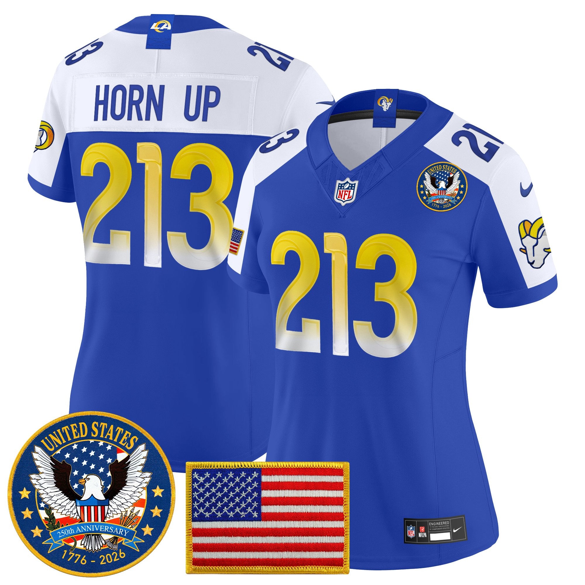 Women's Los Angeles Rams 2025 "United States 250th Anniversary Patch" Vapor Limited Jersey - All Stitched