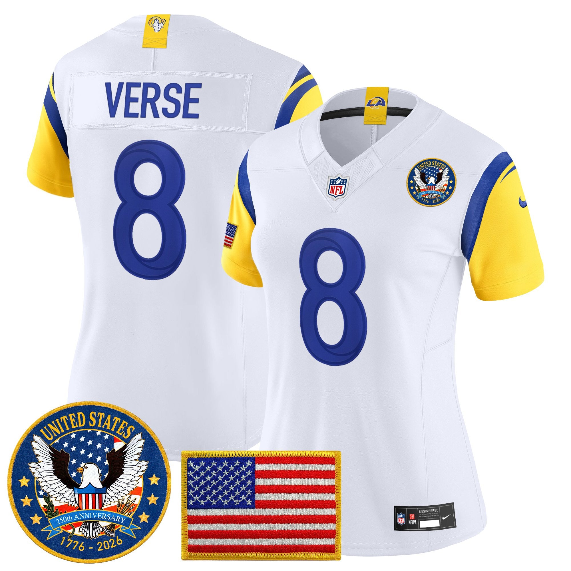 Women's Los Angeles Rams 2025 "United States 250th Anniversary Patch" Vapor Limited Jersey - All Stitched
