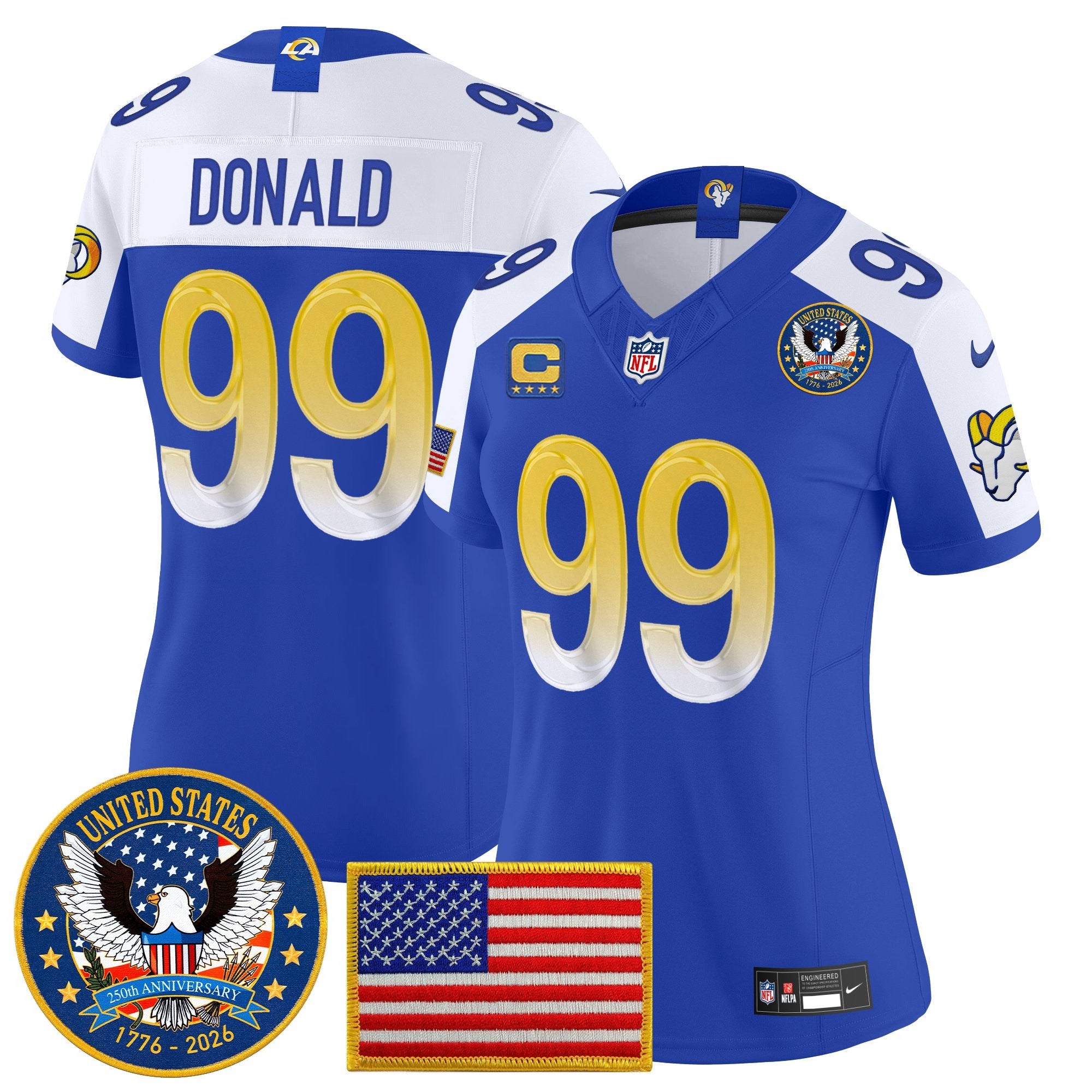 Women's Los Angeles Rams 2025 "United States 250th Anniversary Patch" Vapor Limited Jersey - All Stitched