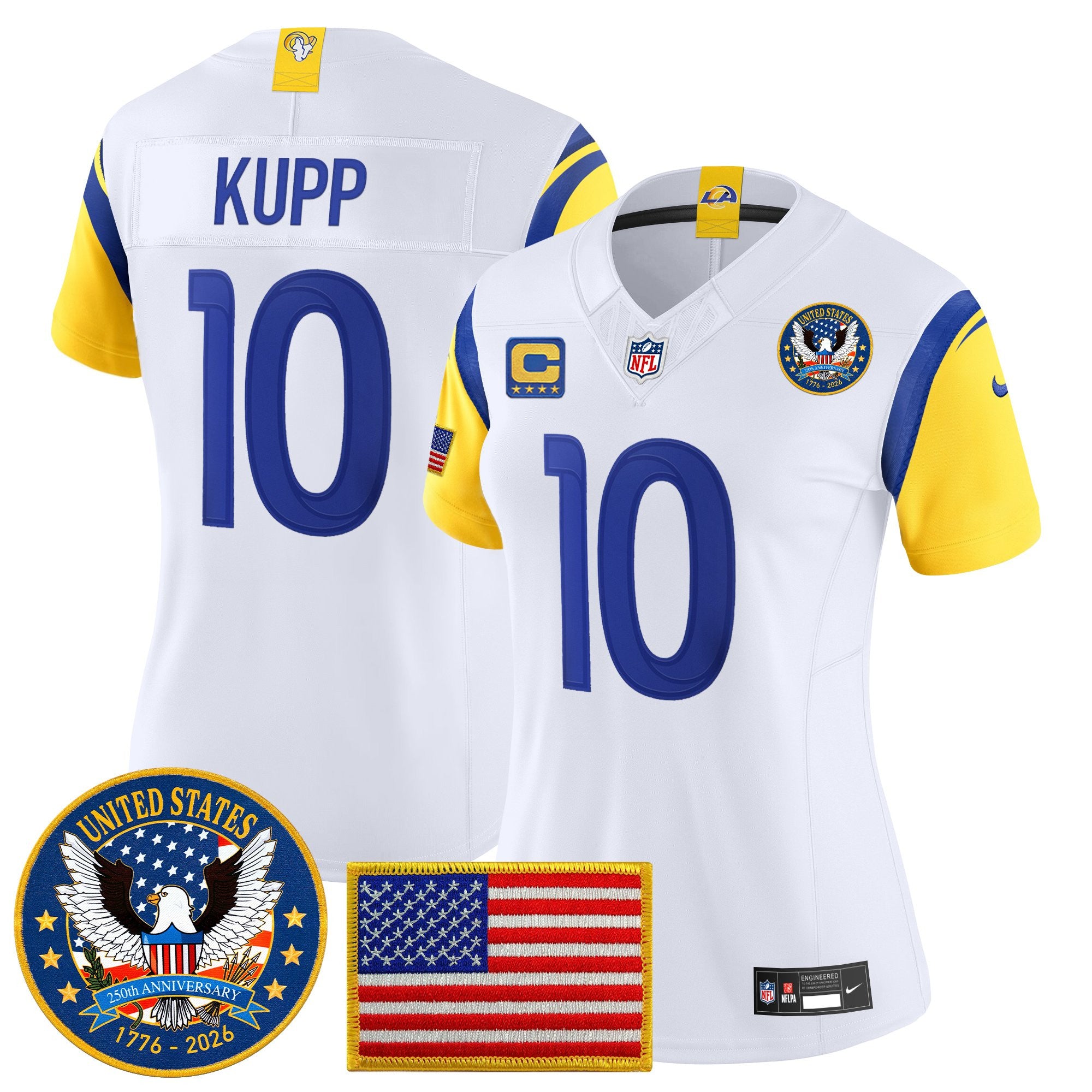 Women's Los Angeles Rams 2025 "United States 250th Anniversary Patch" Vapor Limited Jersey - All Stitched