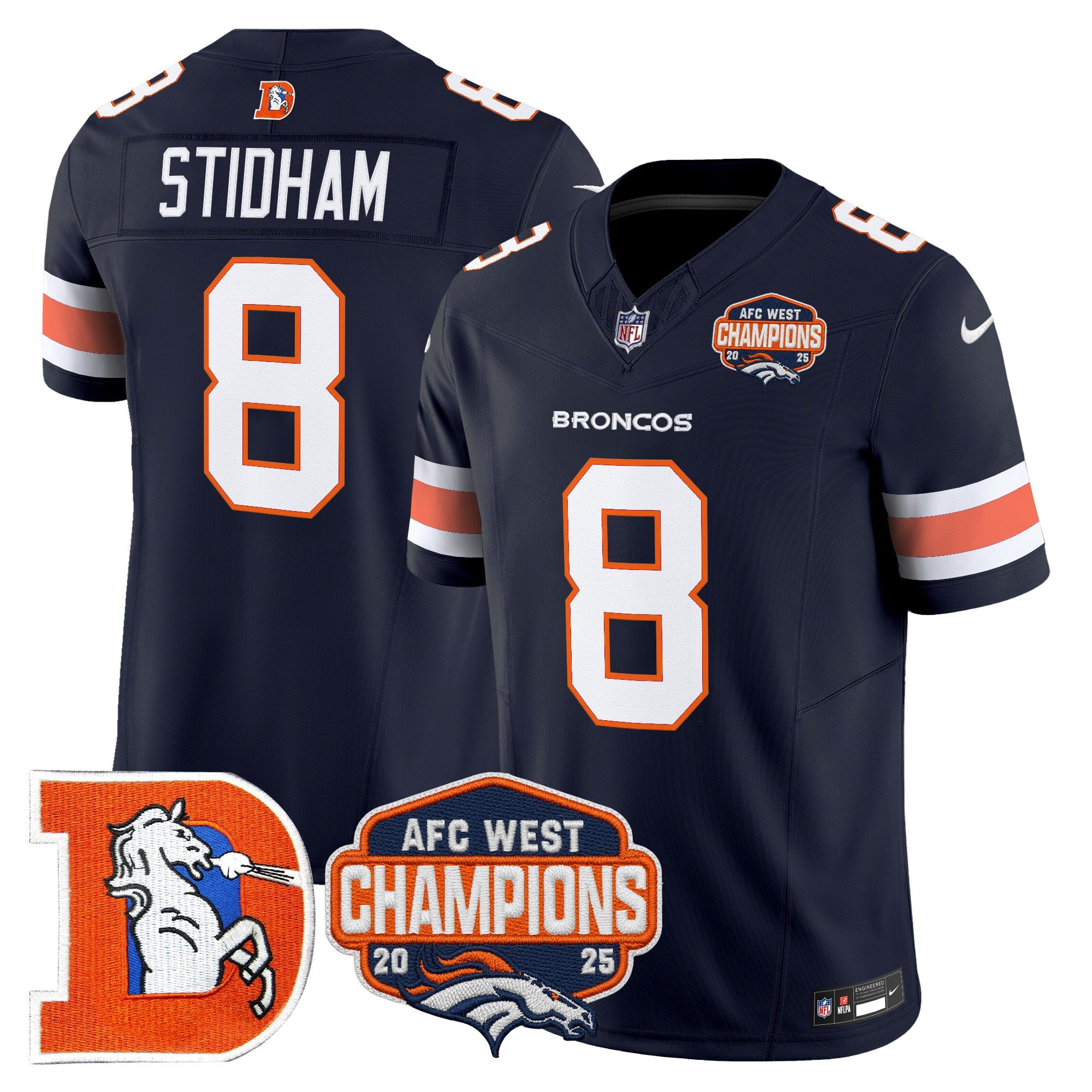 Men's Denver Broncos Throwback Vapor Limited Jersey - 2025 AFC West Division Champions Patch - All Stitched