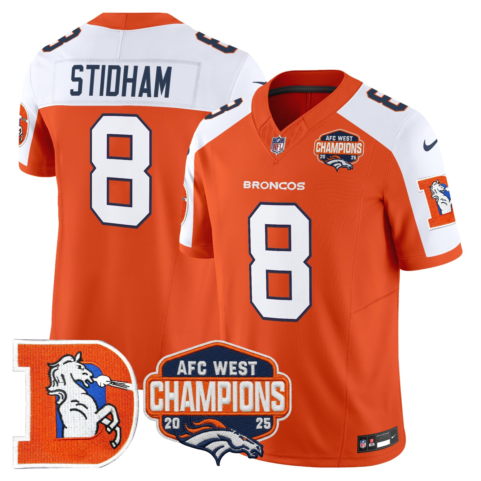 Men's Denver Broncos Throwback Vapor Limited Jersey - 2025 AFC West Division Champions Patch - All Stitched