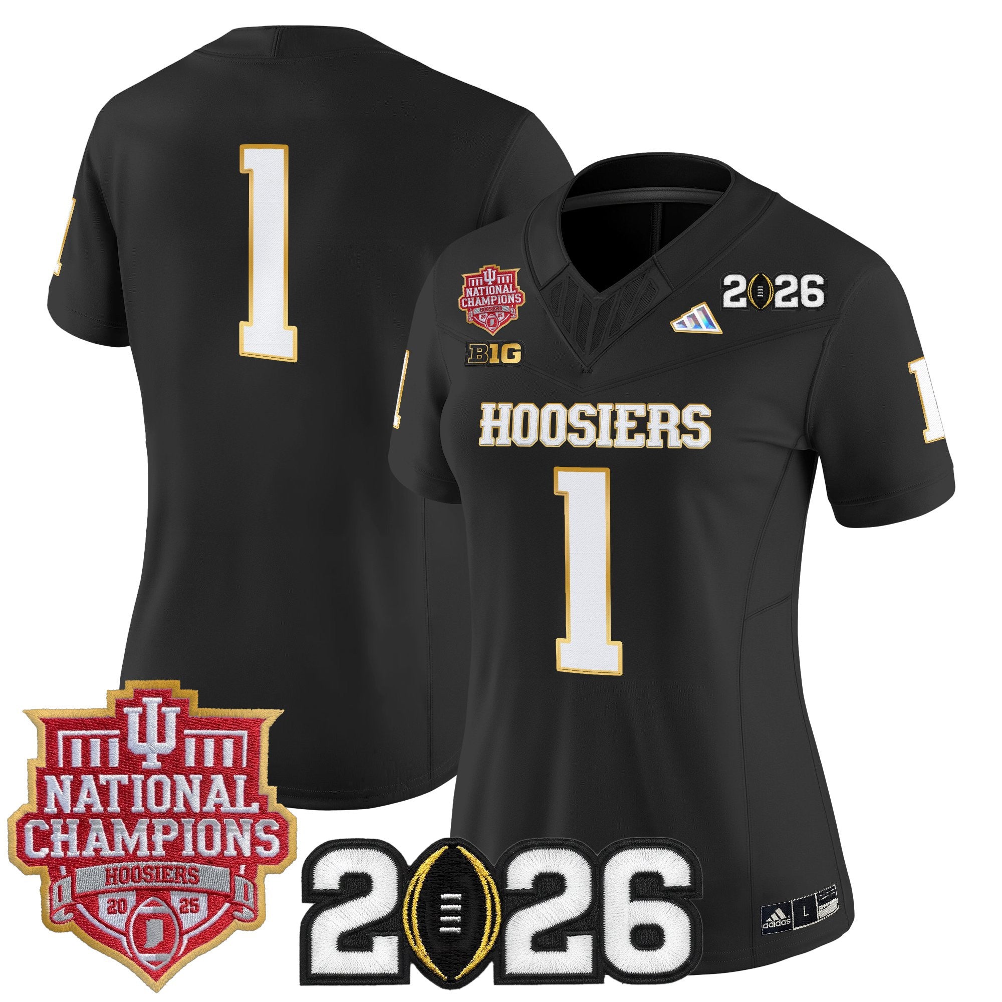 Women's Indiana Hoosiers 2025 National Champions & 2026 CFP Final Patch Gold Trim Vapor Limited Jersey - All Stitched