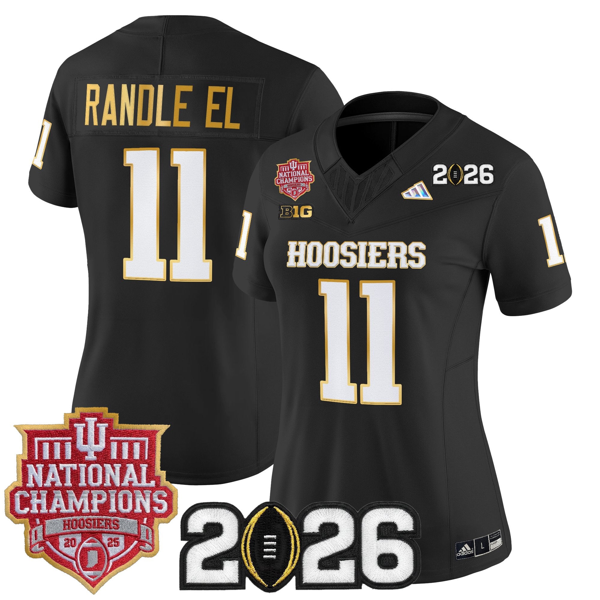 Women's Indiana Hoosiers 2025 National Champions & 2026 CFP Final Patch Gold Trim Vapor Limited Jersey - All Stitched