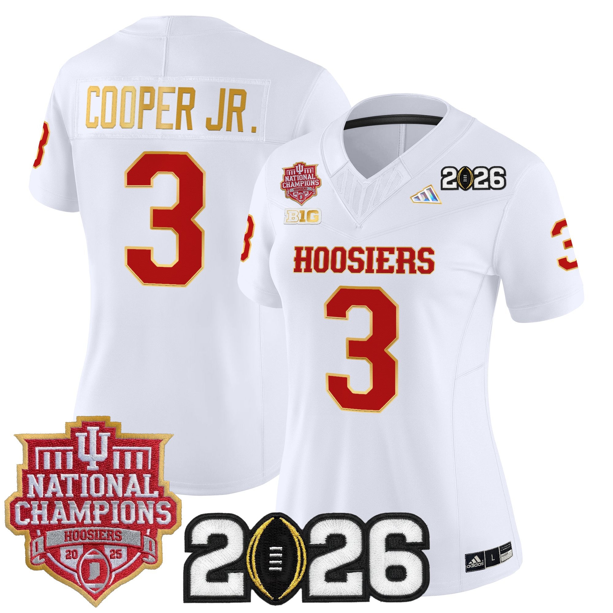 Women's Indiana Hoosiers 2025 National Champions & 2026 CFP Final Patch Gold Trim Vapor Limited Jersey - All Stitched