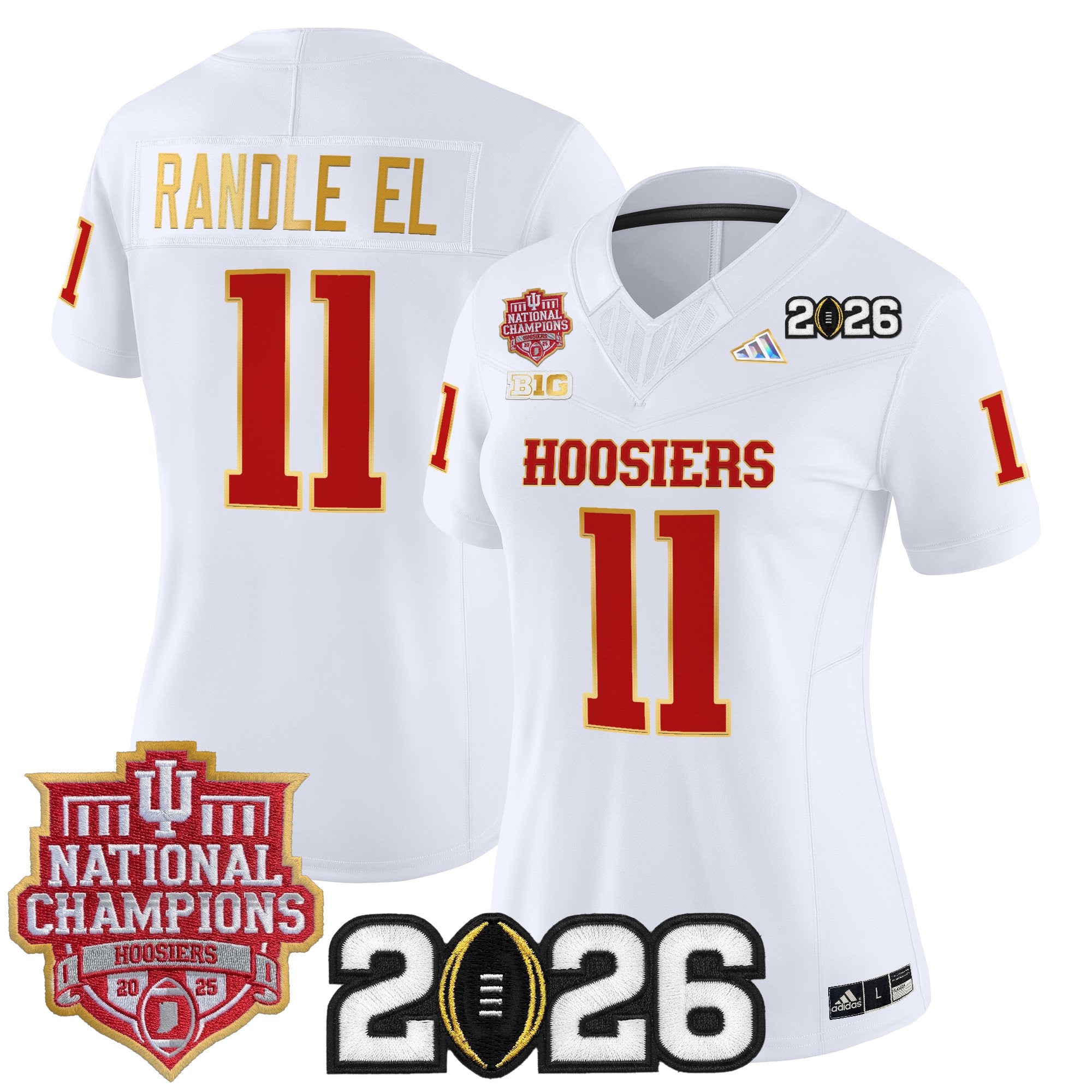 Women's Indiana Hoosiers 2025 National Champions & 2026 CFP Final Patch Gold Trim Vapor Limited Jersey - All Stitched