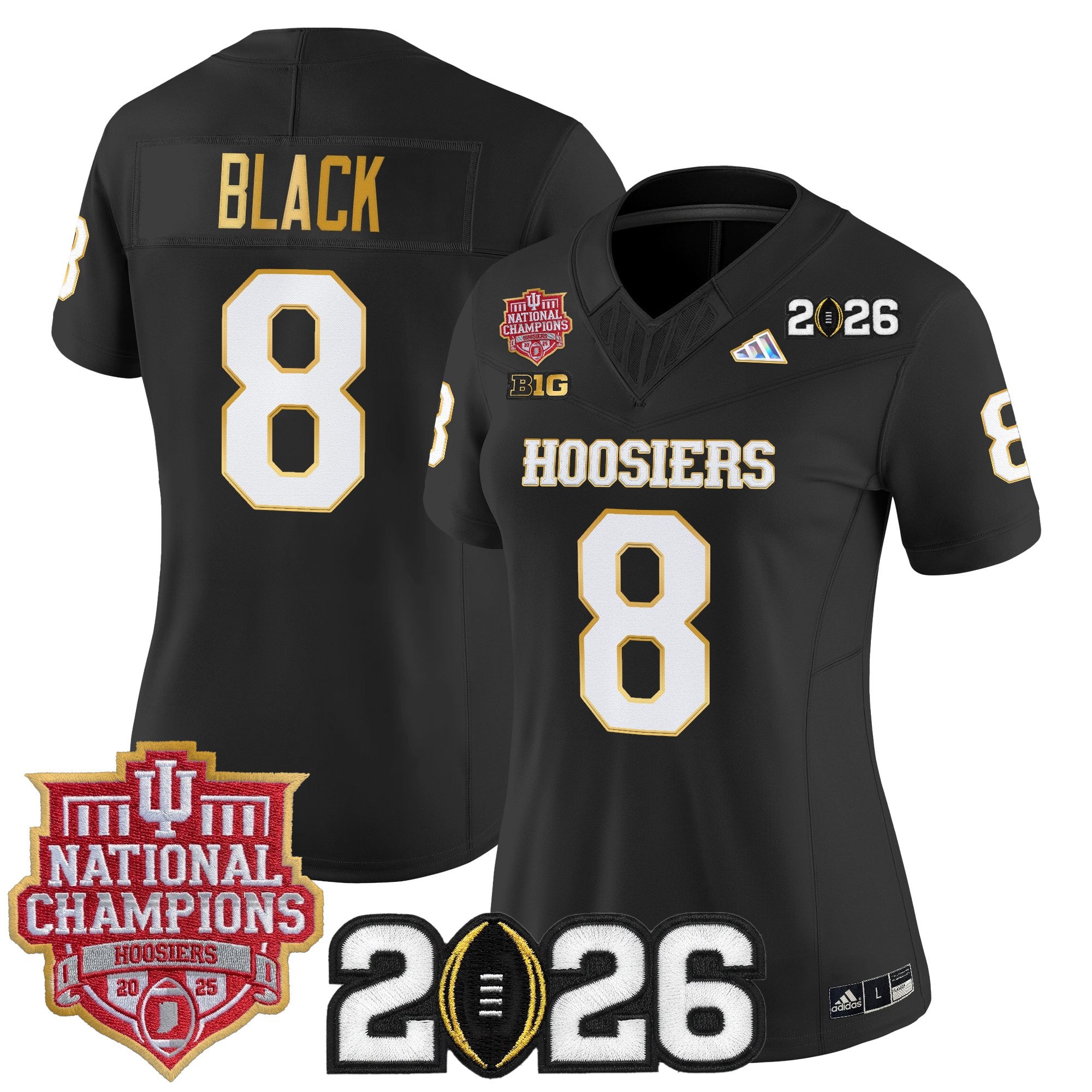 Women's Indiana Hoosiers 2025 National Champions & 2026 CFP Final Patch Gold Trim Vapor Limited Jersey - All Stitched