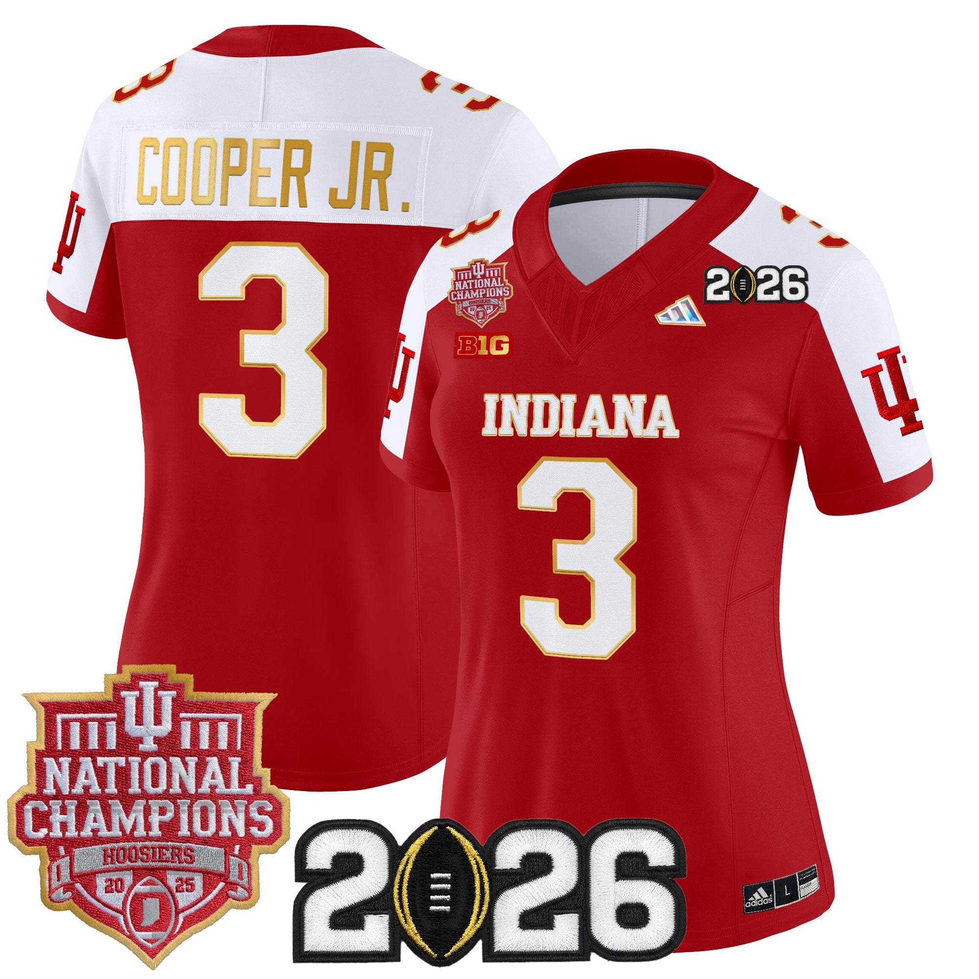 Women's Indiana Hoosiers 2025 National Champions & 2026 CFP Final Patch Gold Trim Vapor Limited Jersey - All Stitched