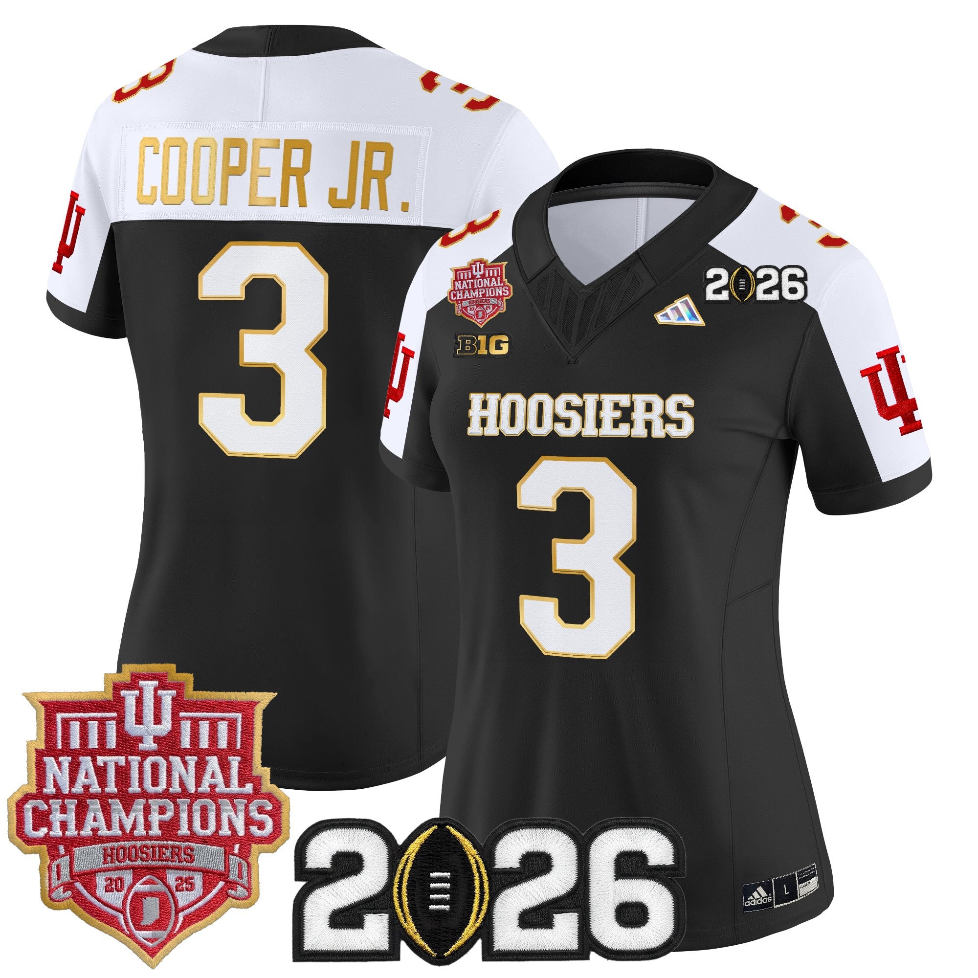Women's Indiana Hoosiers 2025 National Champions & 2026 CFP Final Patch Gold Trim Vapor Limited Jersey - All Stitched
