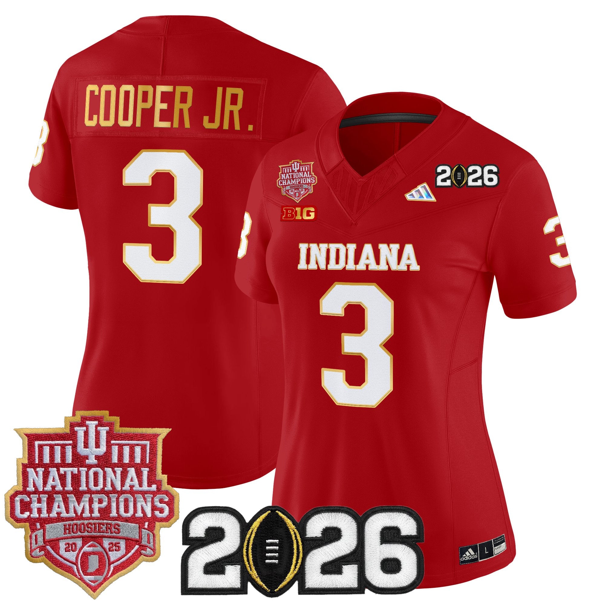 Women's Indiana Hoosiers 2025 National Champions & 2026 CFP Final Patch Gold Trim Vapor Limited Jersey - All Stitched