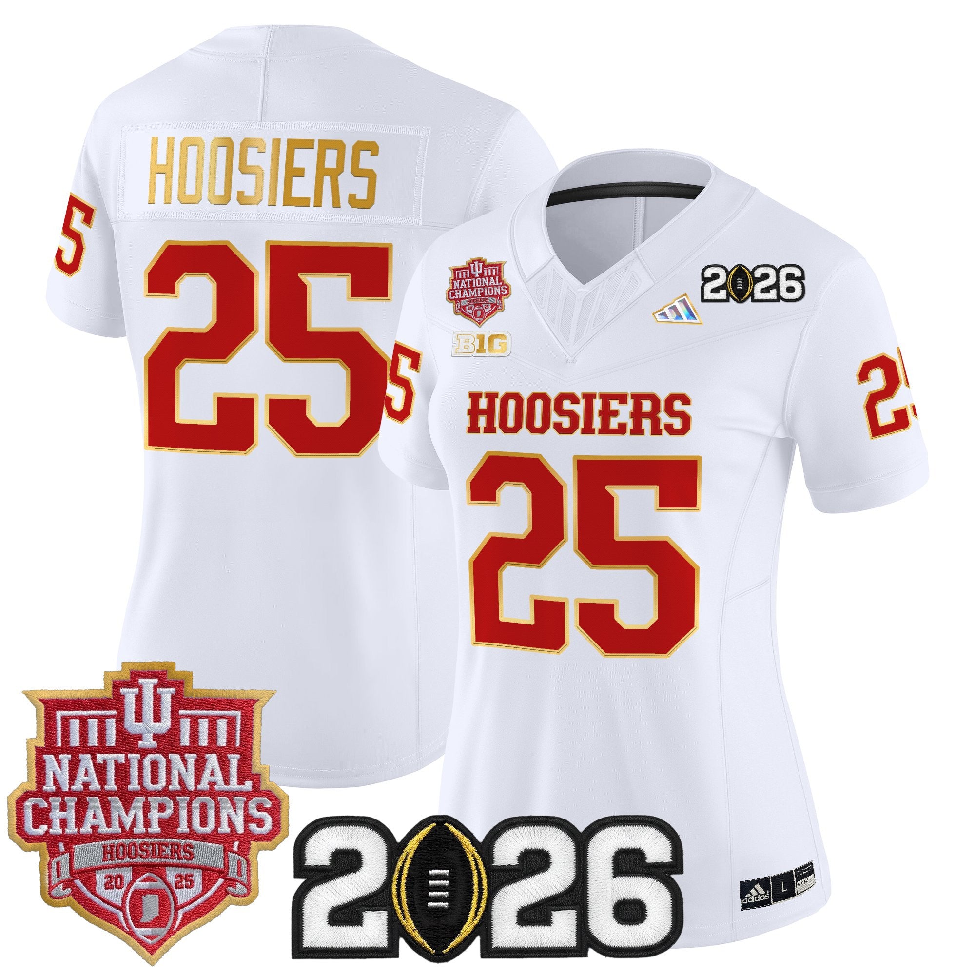 Women's Indiana Hoosiers 2025 National Champions & 2026 CFP Final Patch Gold Trim Vapor Limited Jersey - All Stitched