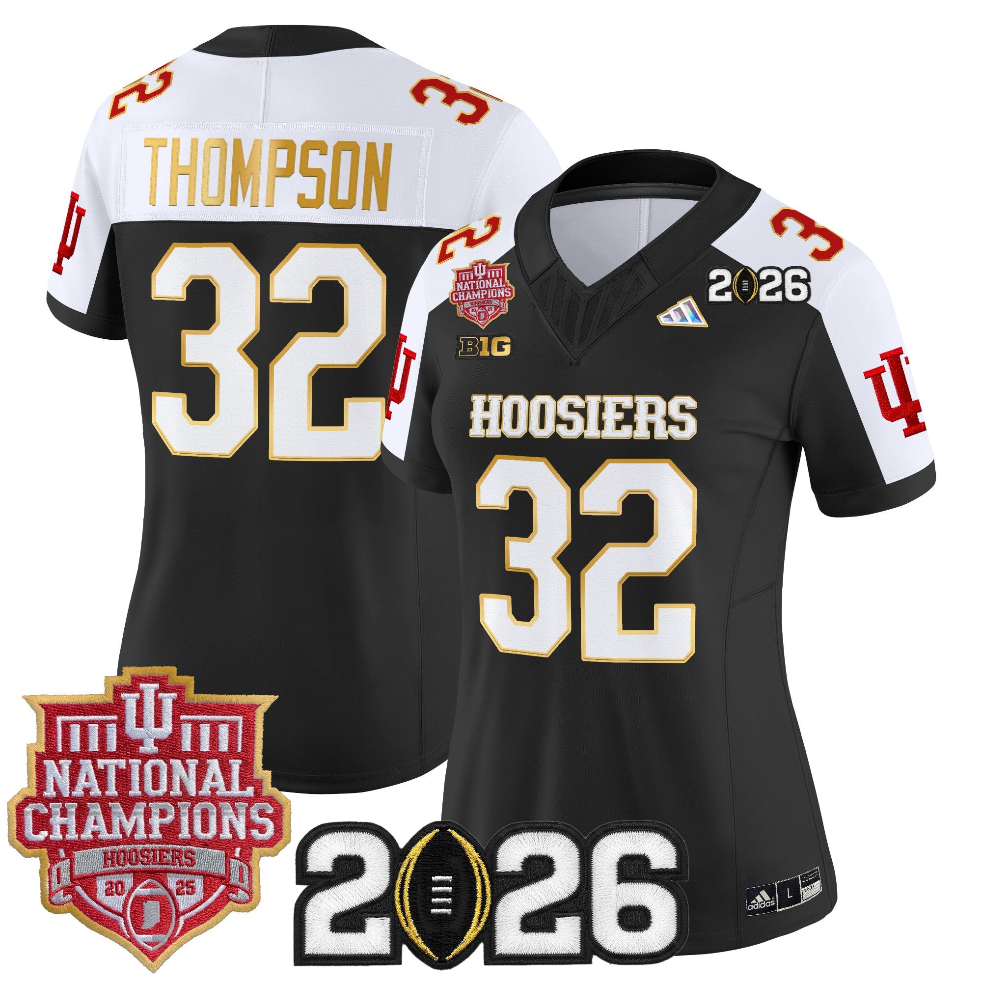 Women's Indiana Hoosiers 2025 National Champions & 2026 CFP Final Patch Gold Trim Vapor Limited Jersey - All Stitched