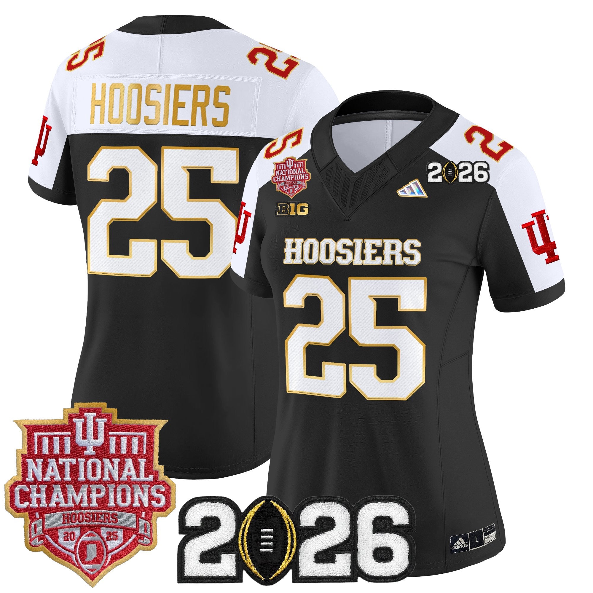 Women's Indiana Hoosiers 2025 National Champions & 2026 CFP Final Patch Gold Trim Vapor Limited Jersey - All Stitched