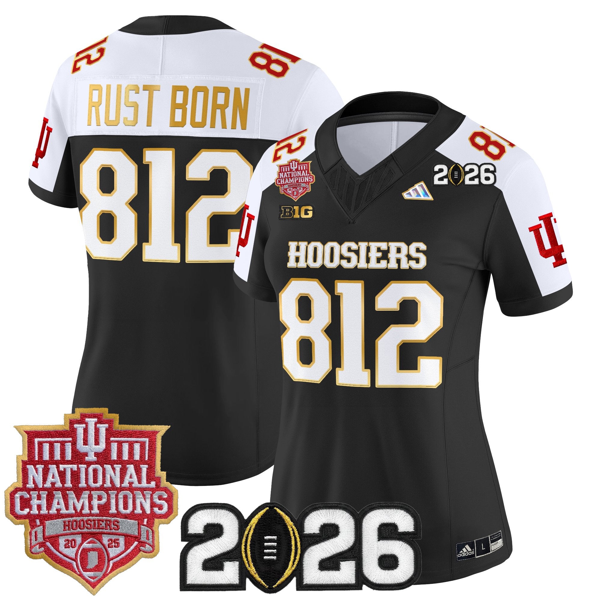 Women's Indiana Hoosiers 2025 National Champions & 2026 CFP Final Patch Gold Trim Vapor Limited Jersey - All Stitched