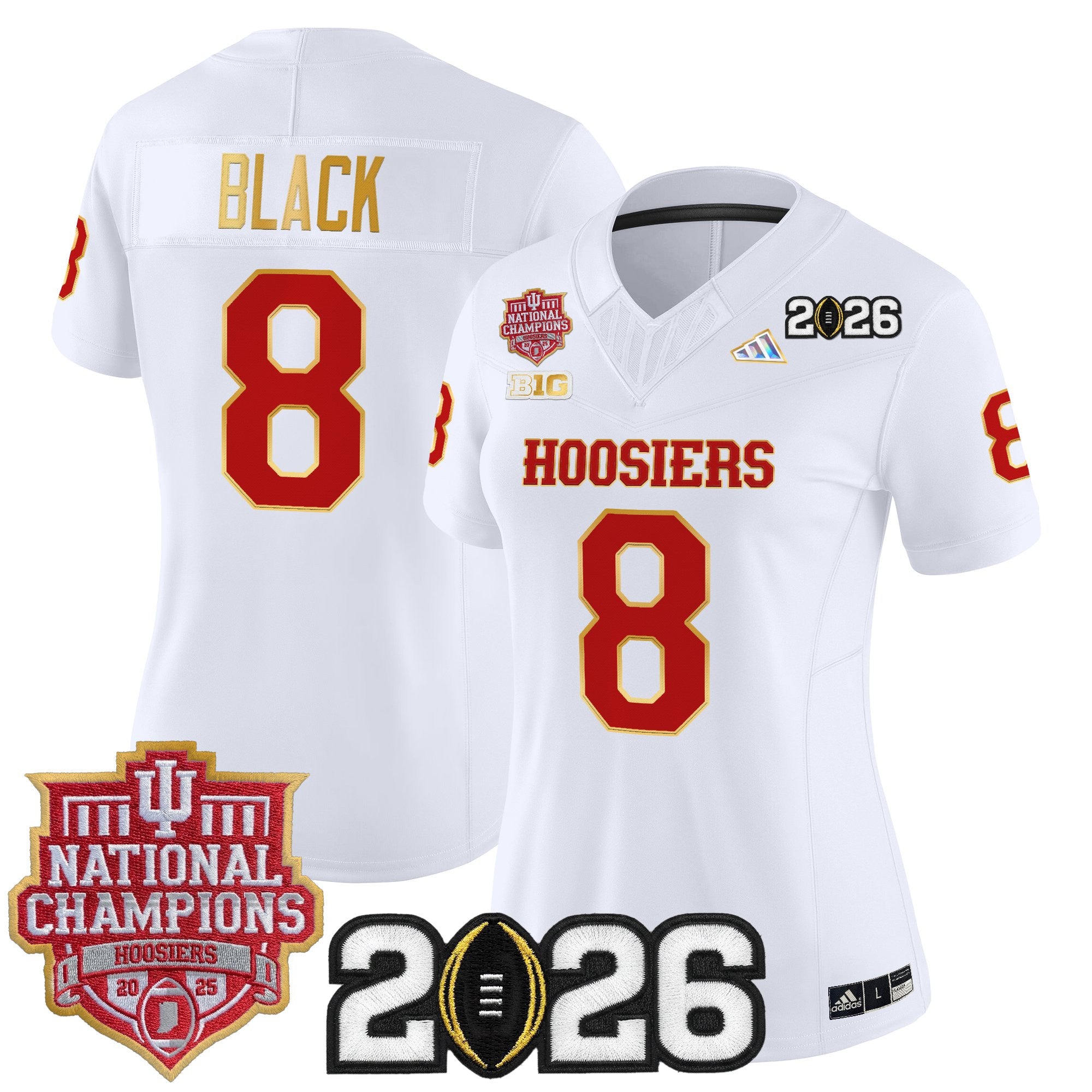 Women's Indiana Hoosiers 2025 National Champions & 2026 CFP Final Patch Gold Trim Vapor Limited Jersey - All Stitched
