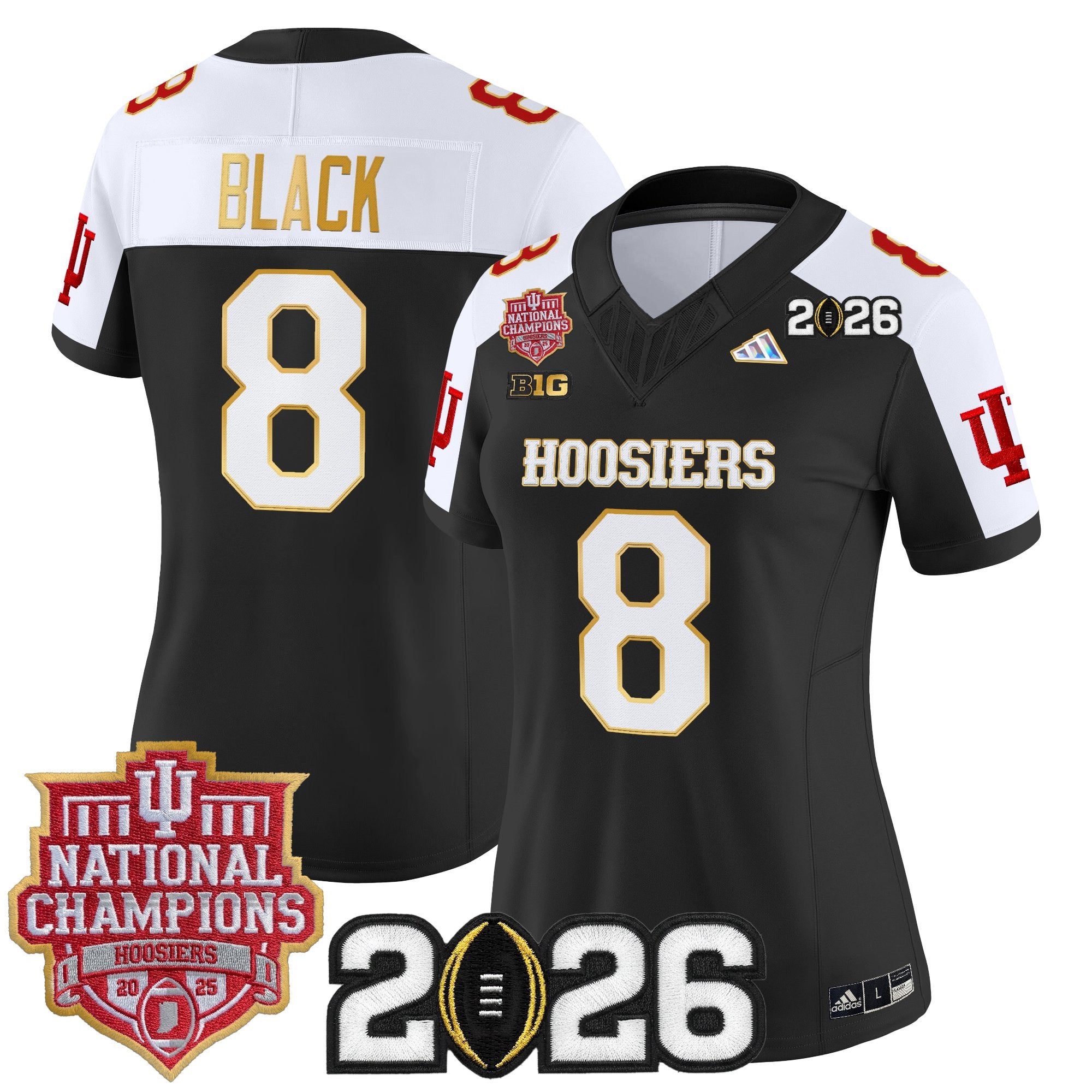 Women's Indiana Hoosiers 2025 National Champions & 2026 CFP Final Patch Gold Trim Vapor Limited Jersey - All Stitched