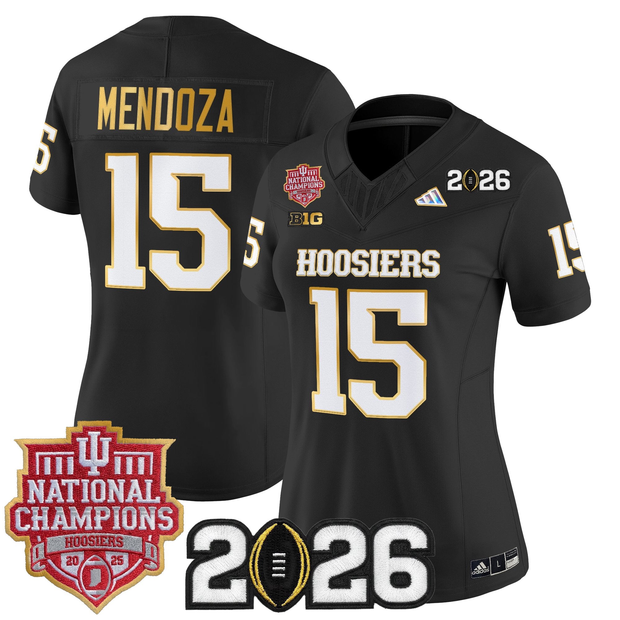 Women's Indiana Hoosiers 2025 National Champions & 2026 CFP Final Patch Gold Trim Vapor Limited Jersey - All Stitched