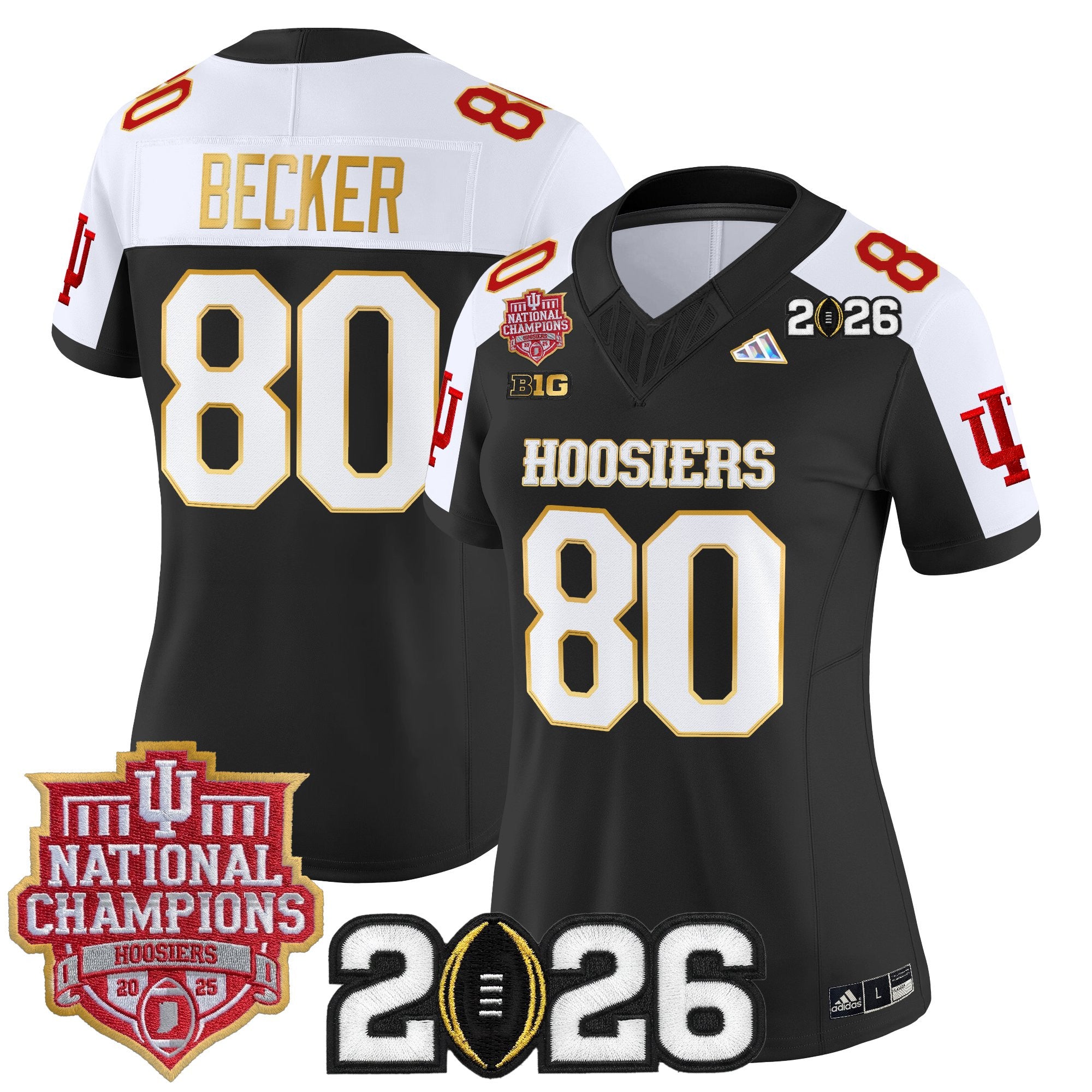 Women's Indiana Hoosiers 2025 National Champions & 2026 CFP Final Patch Gold Trim Vapor Limited Jersey - All Stitched