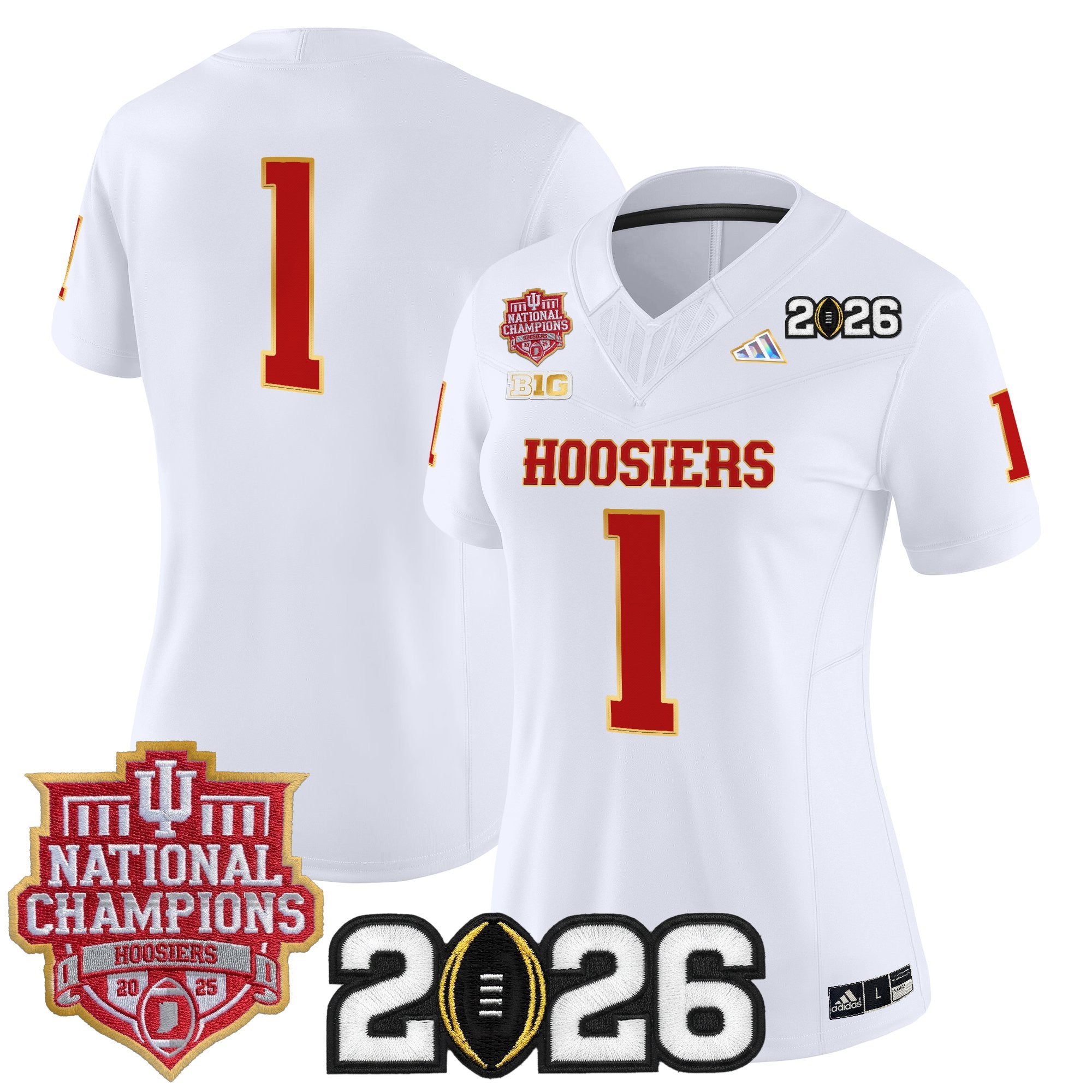 Women's Indiana Hoosiers 2025 National Champions & 2026 CFP Final Patch Gold Trim Vapor Limited Jersey - All Stitched