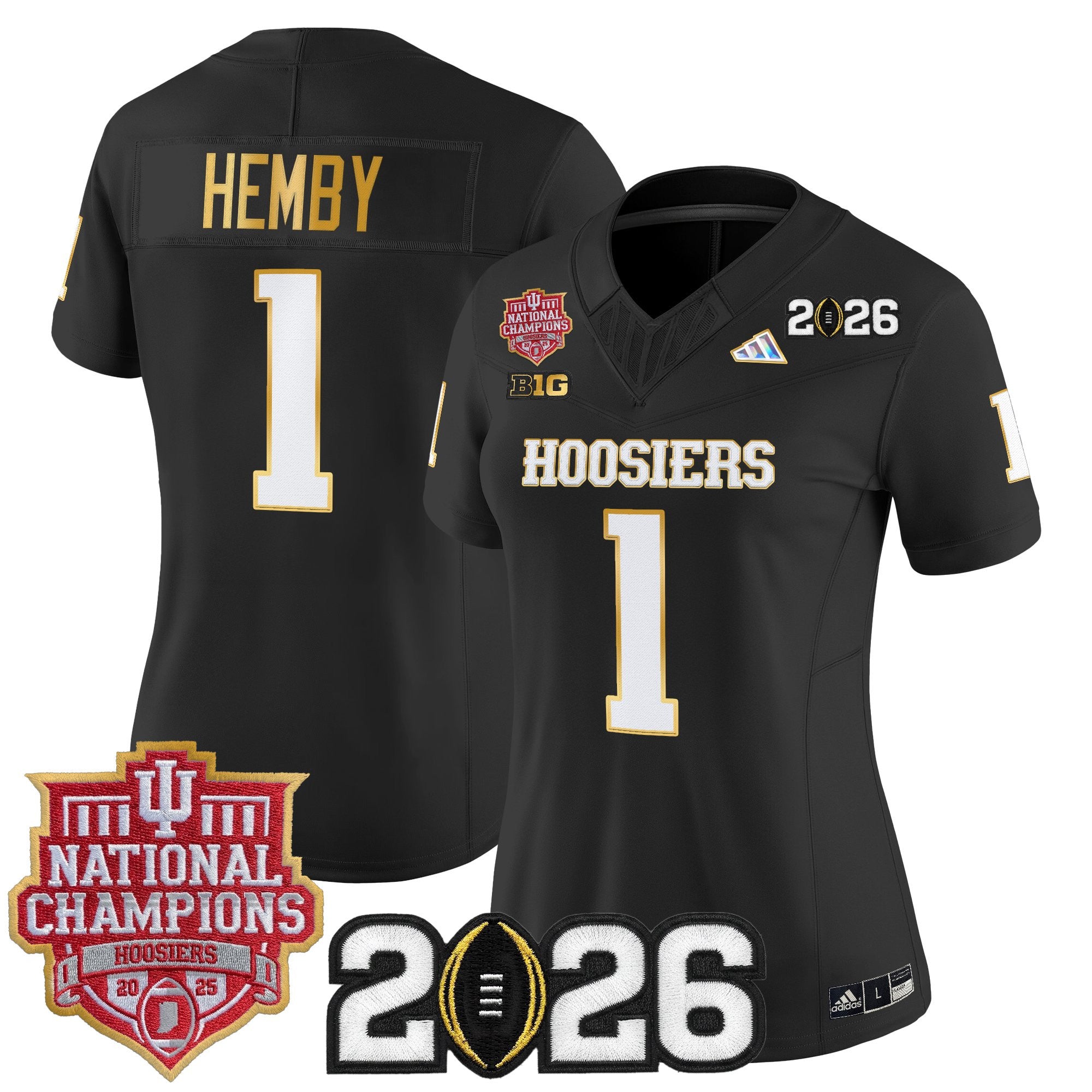 Women's Indiana Hoosiers 2025 National Champions & 2026 CFP Final Patch Gold Trim Vapor Limited Jersey - All Stitched