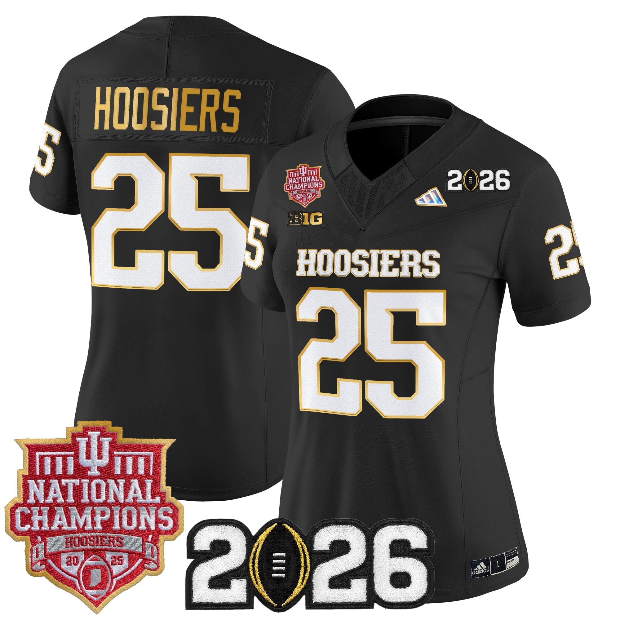 Women's Indiana Hoosiers 2025 National Champions & 2026 CFP Final Patch Gold Trim Vapor Limited Jersey - All Stitched
