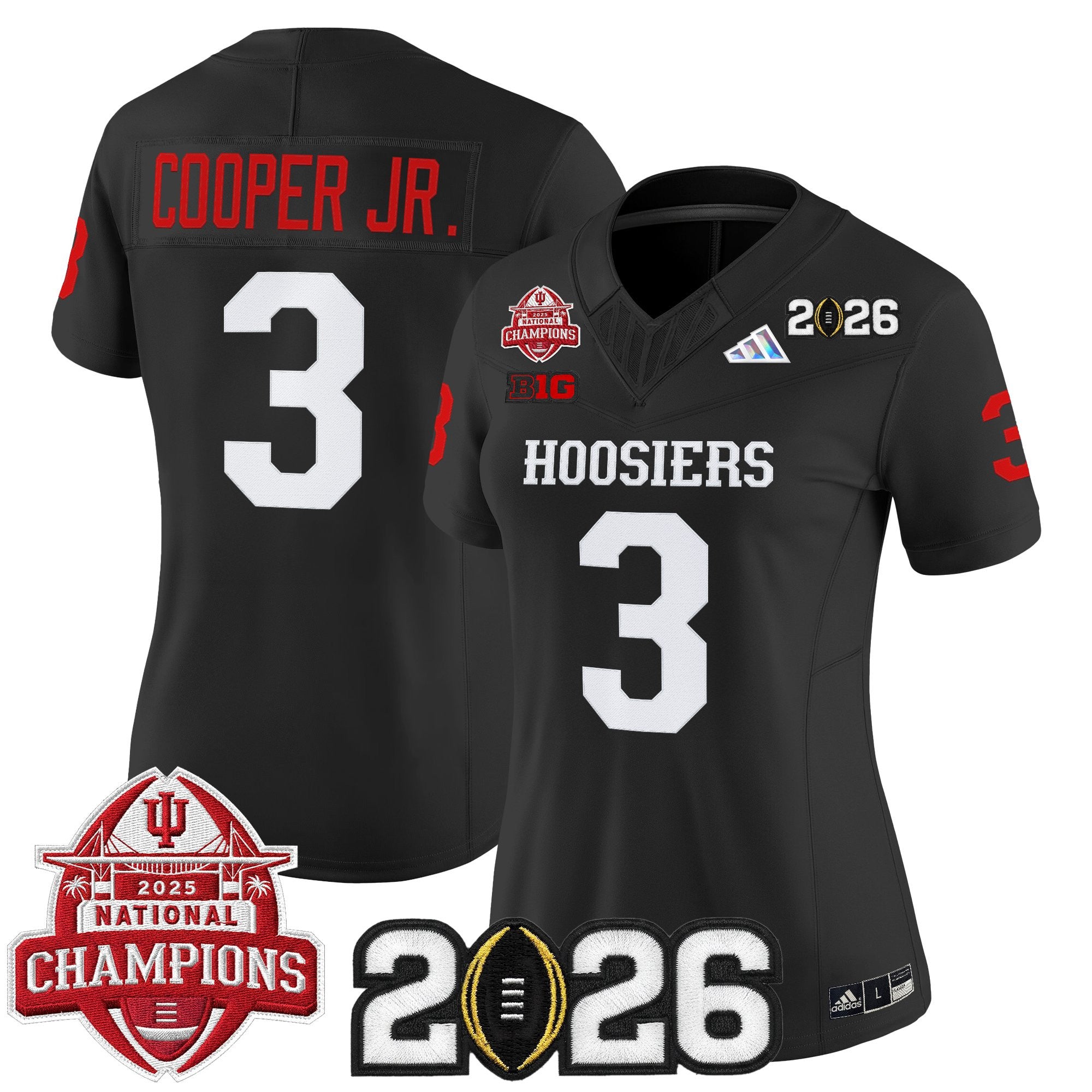 Women's Indiana Hoosiers 2025 National Champions & 2026 CFP Final Patch Vapor Limited Jersey V2 - All Stitched