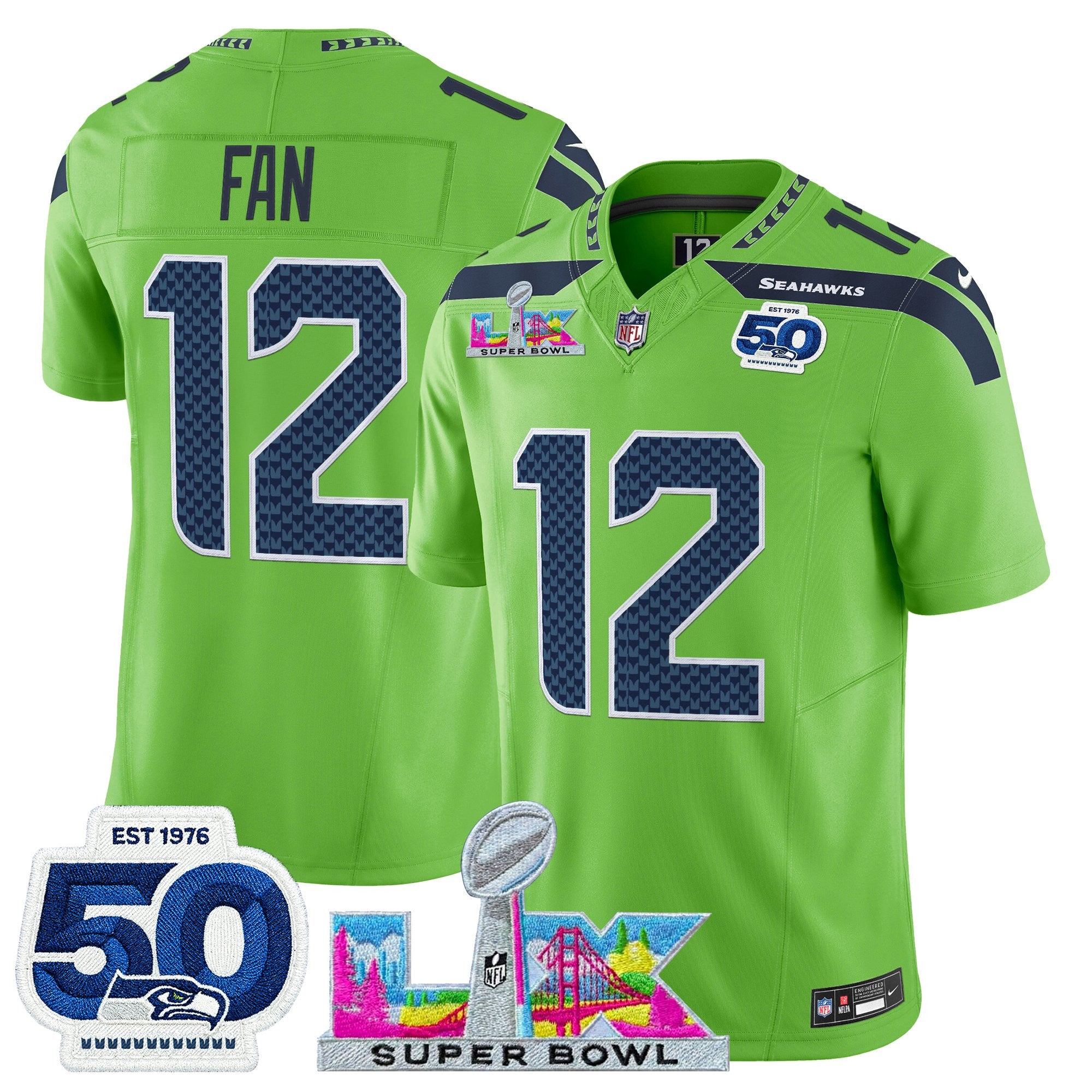 Men's Seattle Seahawks "Super Bowl LX & 50th Patch" Vapor Limited Jersey - All Stitched