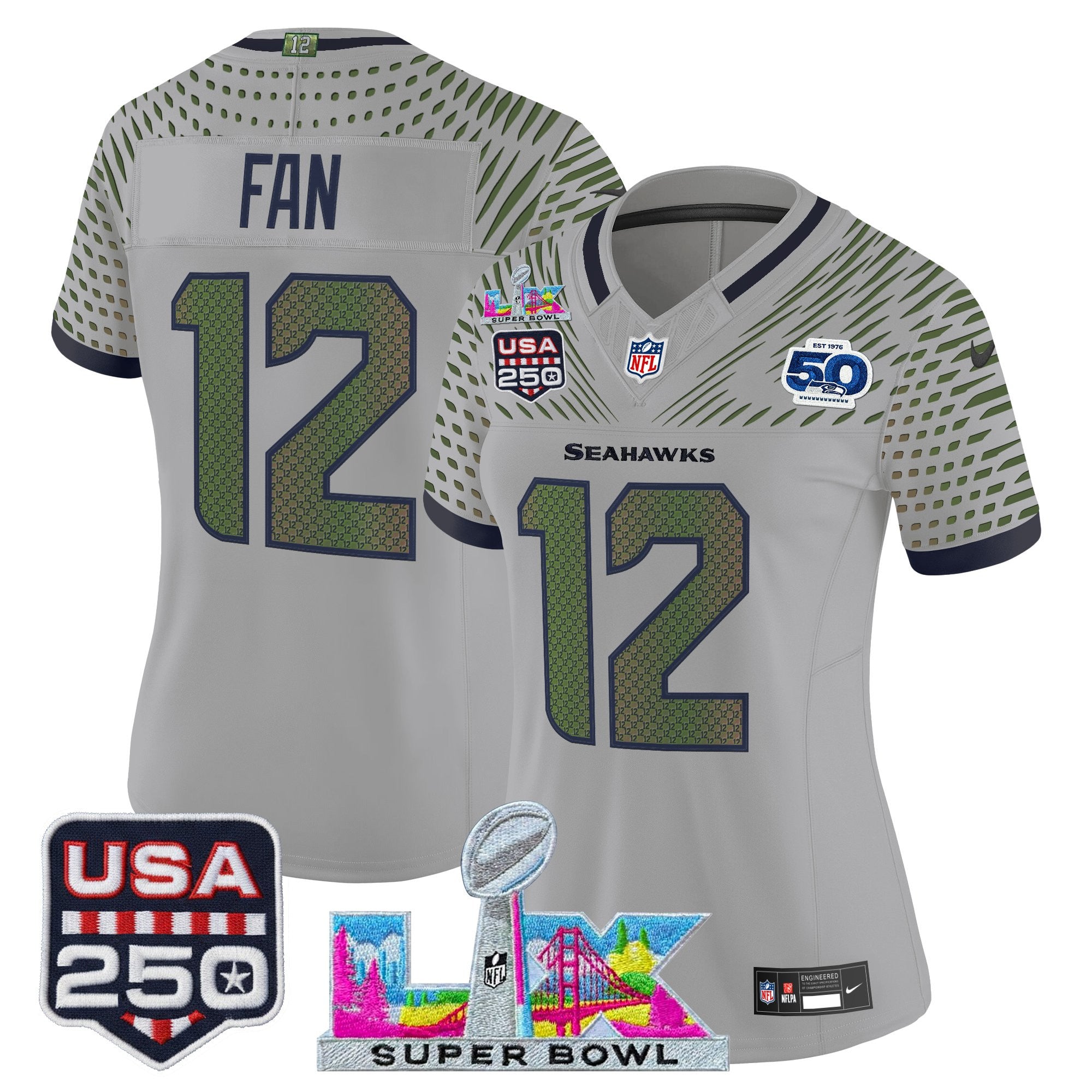 Women's Seattle Seahawks "Super Bowl LX & United States 250th Anniversary Patch" Vapor Limited Jersey - All Stitched