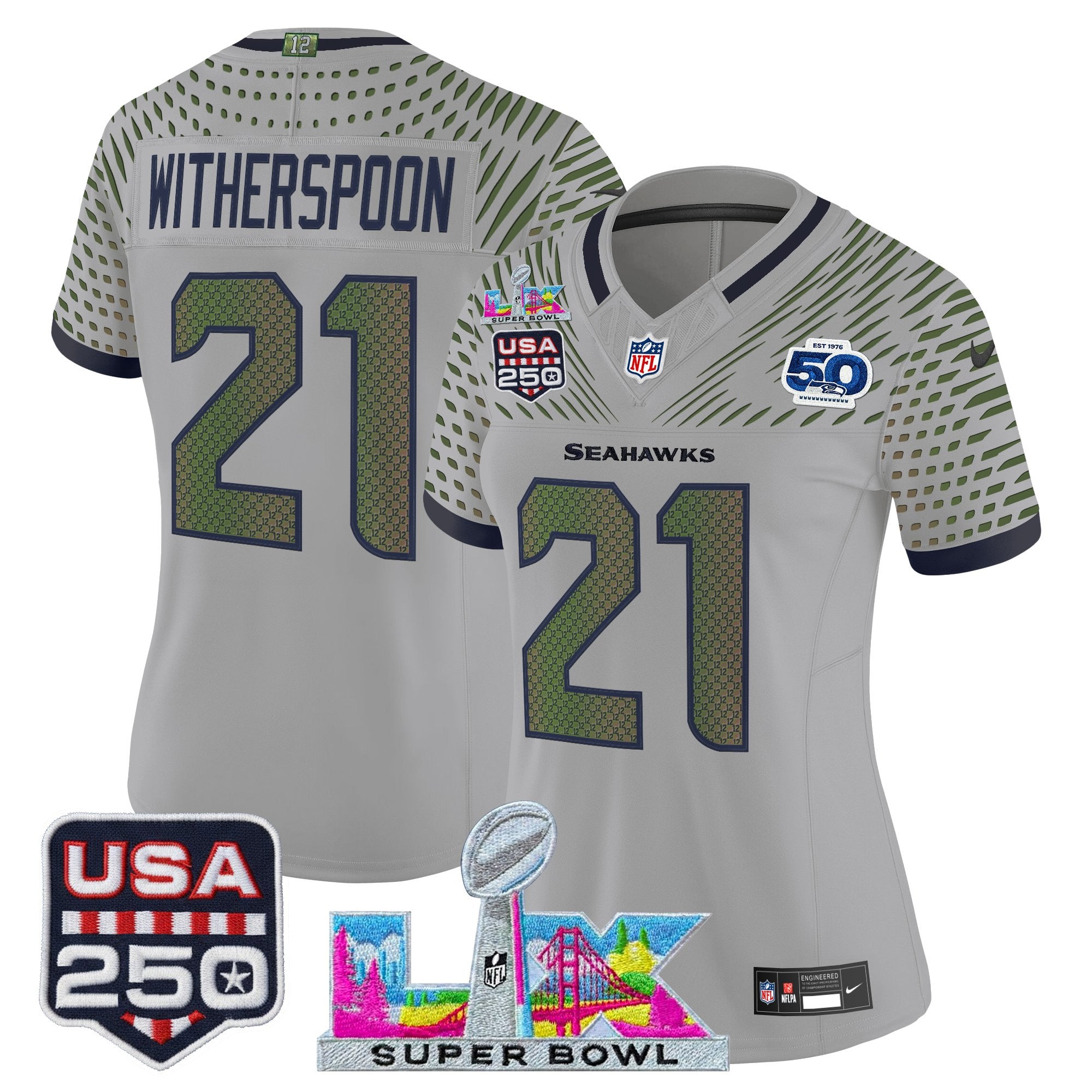 Women's Seattle Seahawks "Super Bowl LX & United States 250th Anniversary Patch" Vapor Limited Jersey - All Stitched