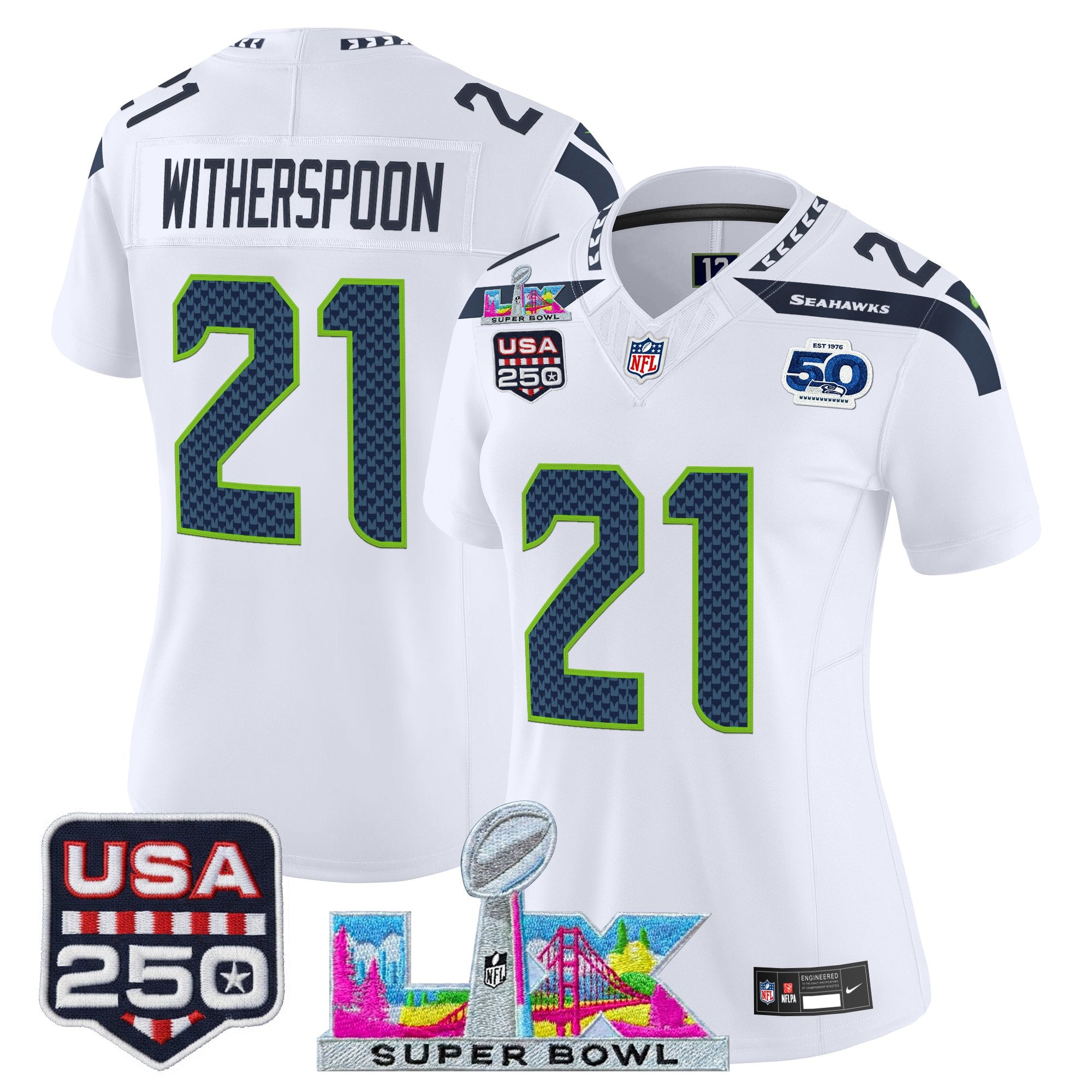 Women's Seattle Seahawks "Super Bowl LX & United States 250th Anniversary Patch" Vapor Limited Jersey - All Stitched