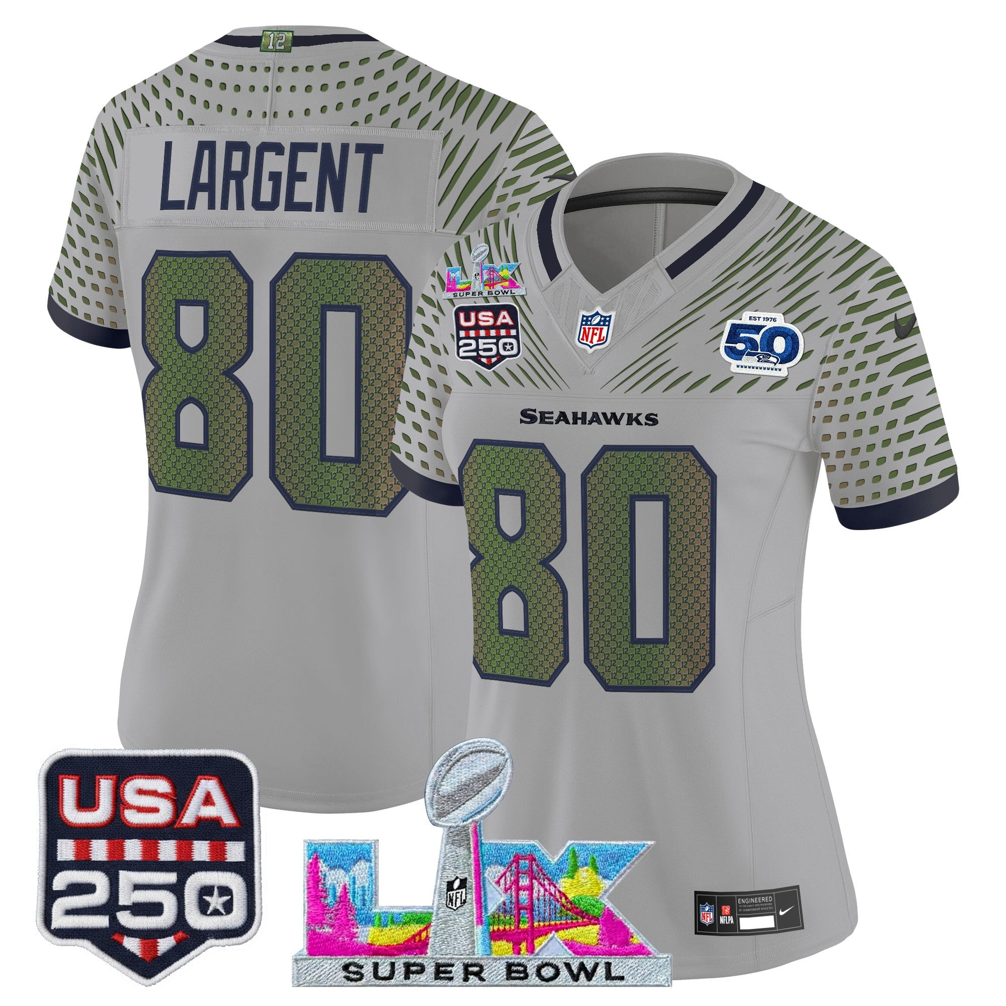 Women's Seattle Seahawks "Super Bowl LX & United States 250th Anniversary Patch" Vapor Limited Jersey - All Stitched