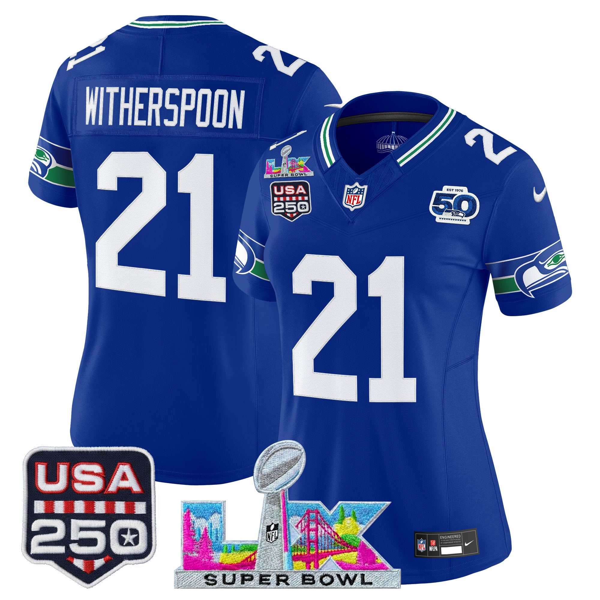 Women's Seattle Seahawks "Super Bowl LX & United States 250th Anniversary Patch" Vapor Limited Jersey - All Stitched