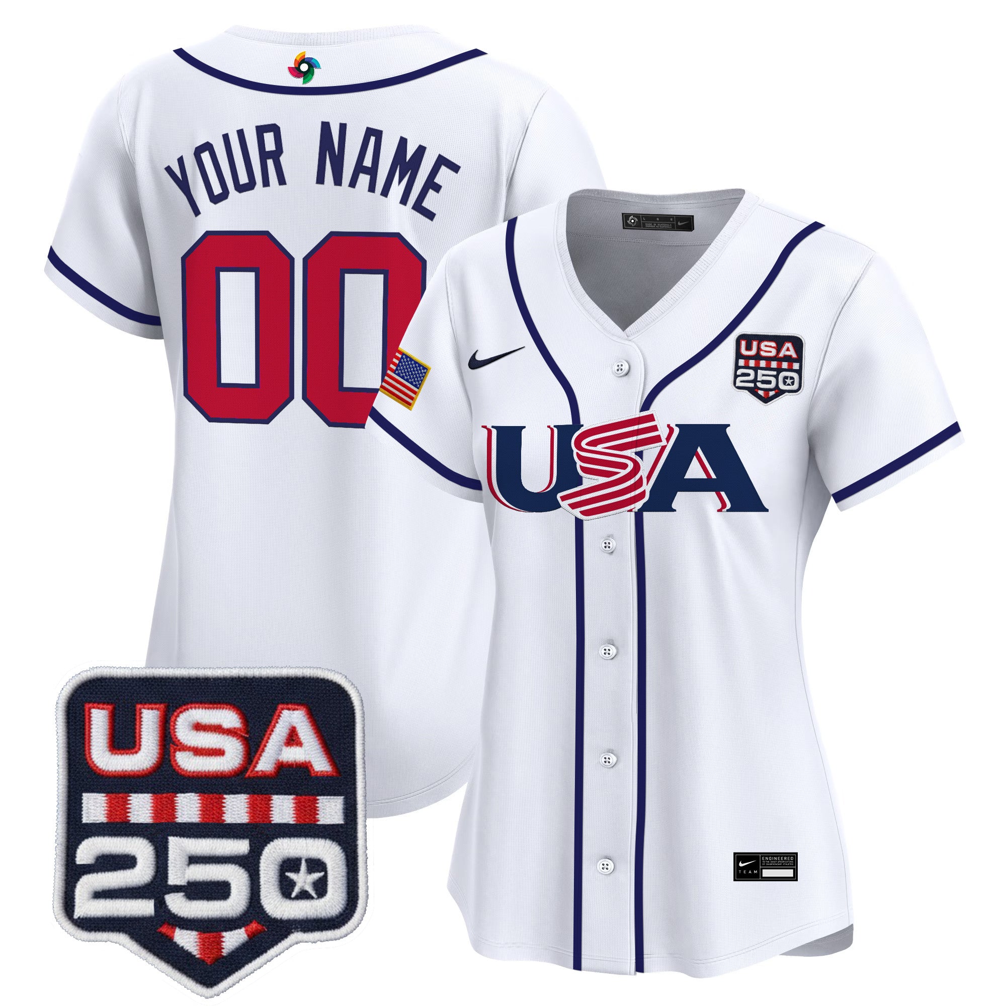 Team USA World Baseball Classic 250America Patch Vapor Premier Custom Jersey - All Stitched