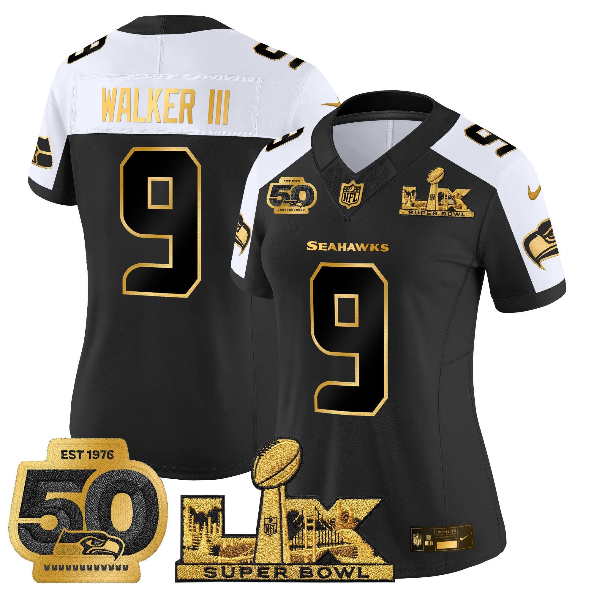 Women's Seattle Seahawks "Super Bowl LX & 50th Patch" Gold Vapor Limited Jersey - All Stitched