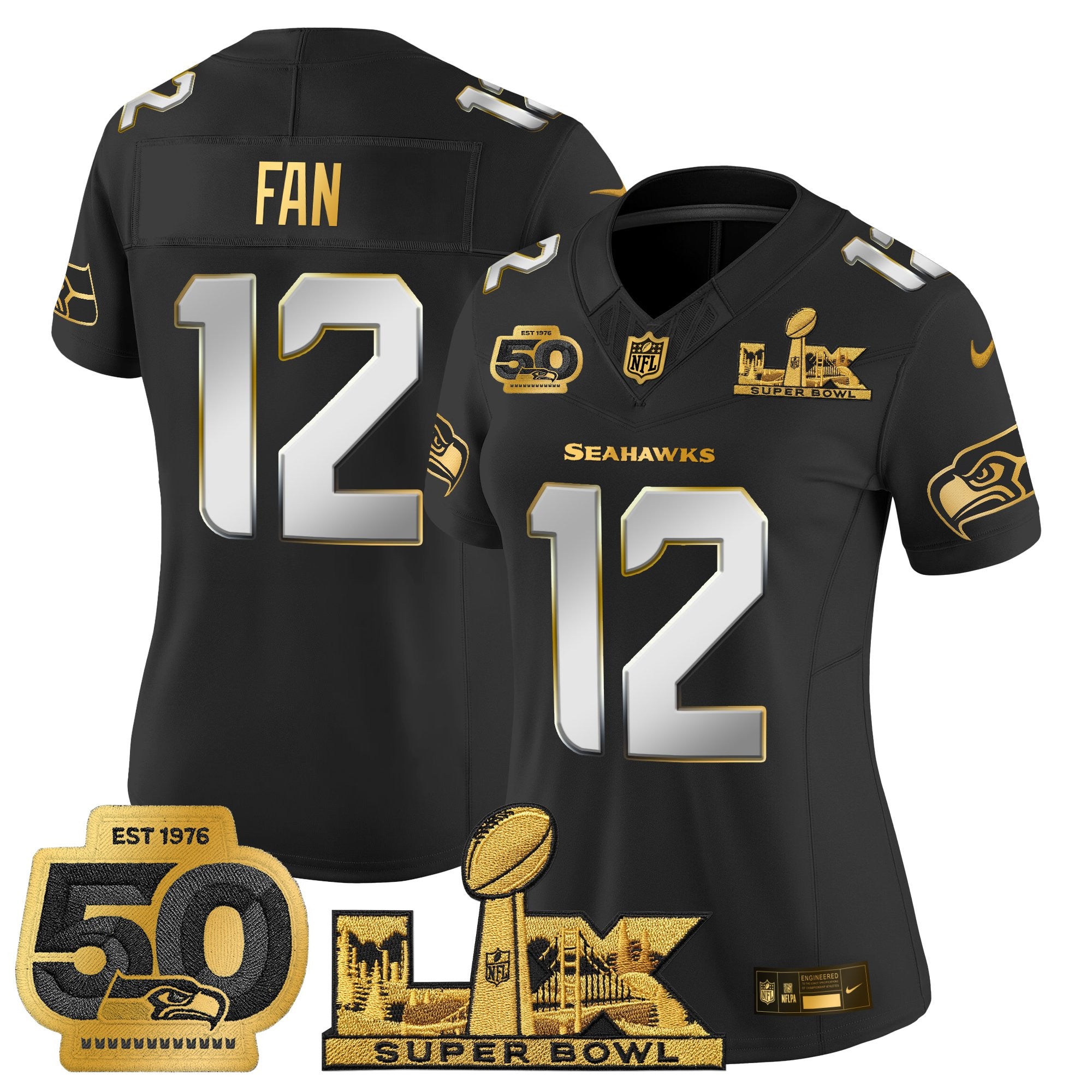 Women's Seattle Seahawks "Super Bowl LX & 50th Patch" Gold Vapor Limited Jersey - All Stitched