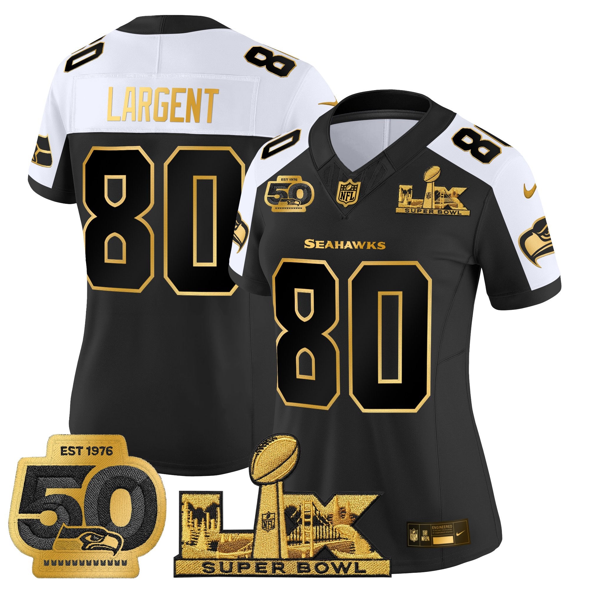 Women's Seattle Seahawks "Super Bowl LX & 50th Patch" Gold Vapor Limited Jersey - All Stitched
