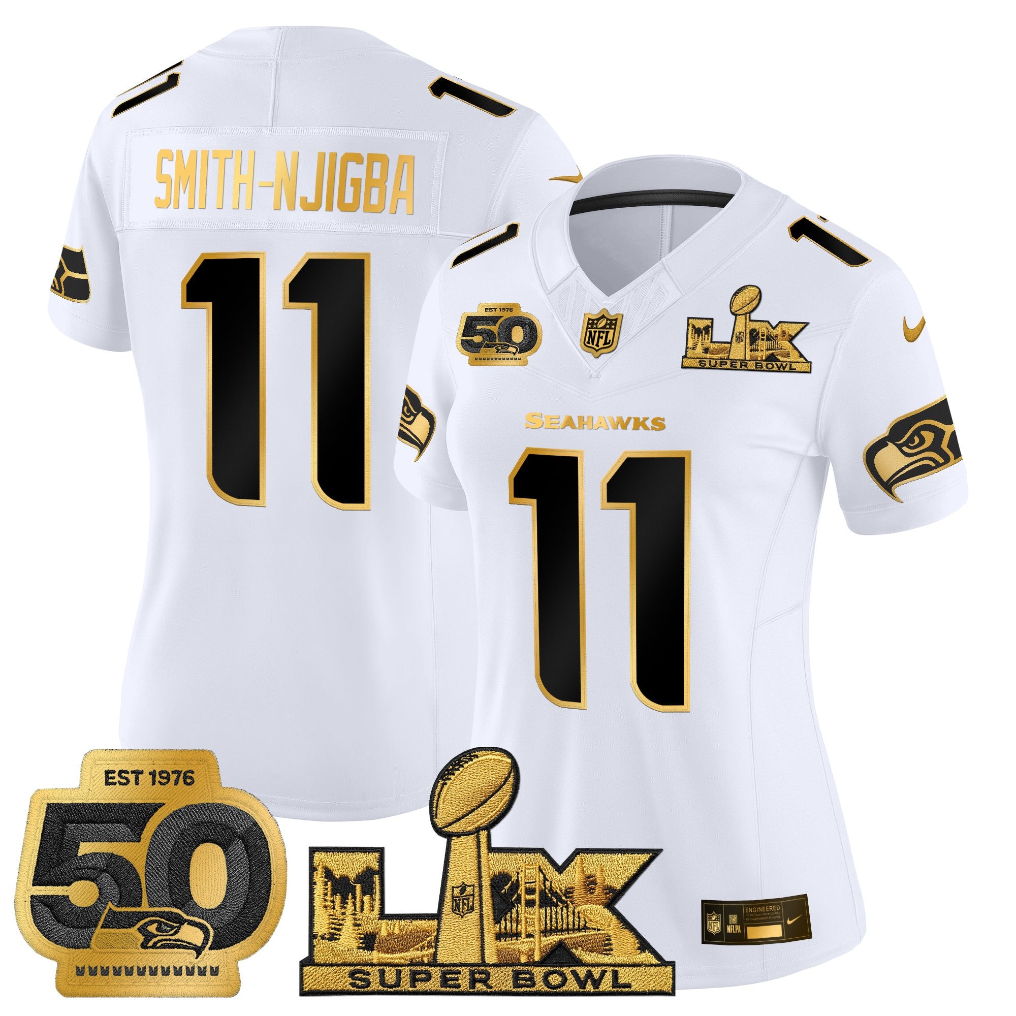 Women's Seattle Seahawks "Super Bowl LX & 50th Patch" Gold Vapor Limited Jersey - All Stitched