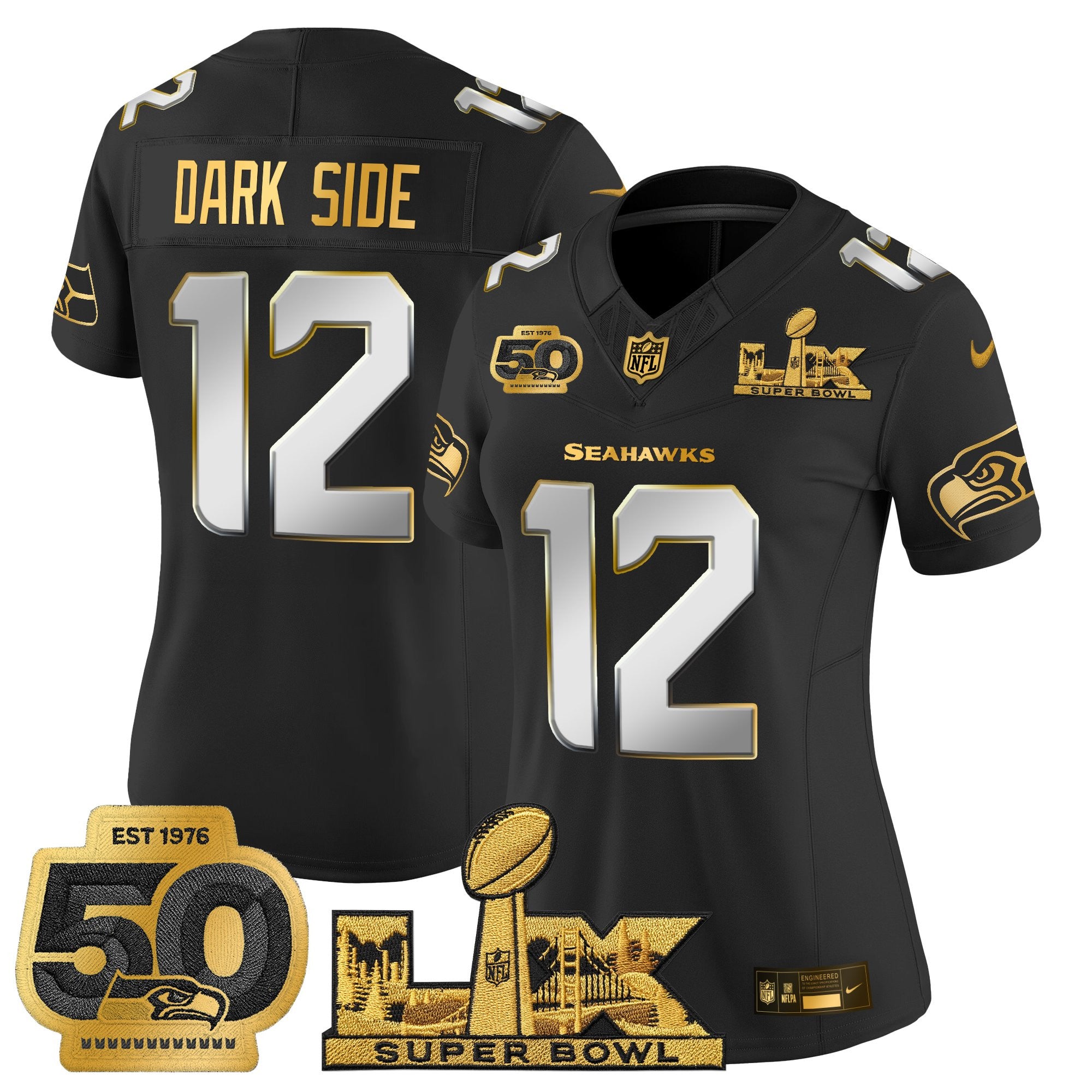 Women's Seattle Seahawks "Super Bowl LX & 50th Patch" Gold Vapor Limited Jersey - All Stitched