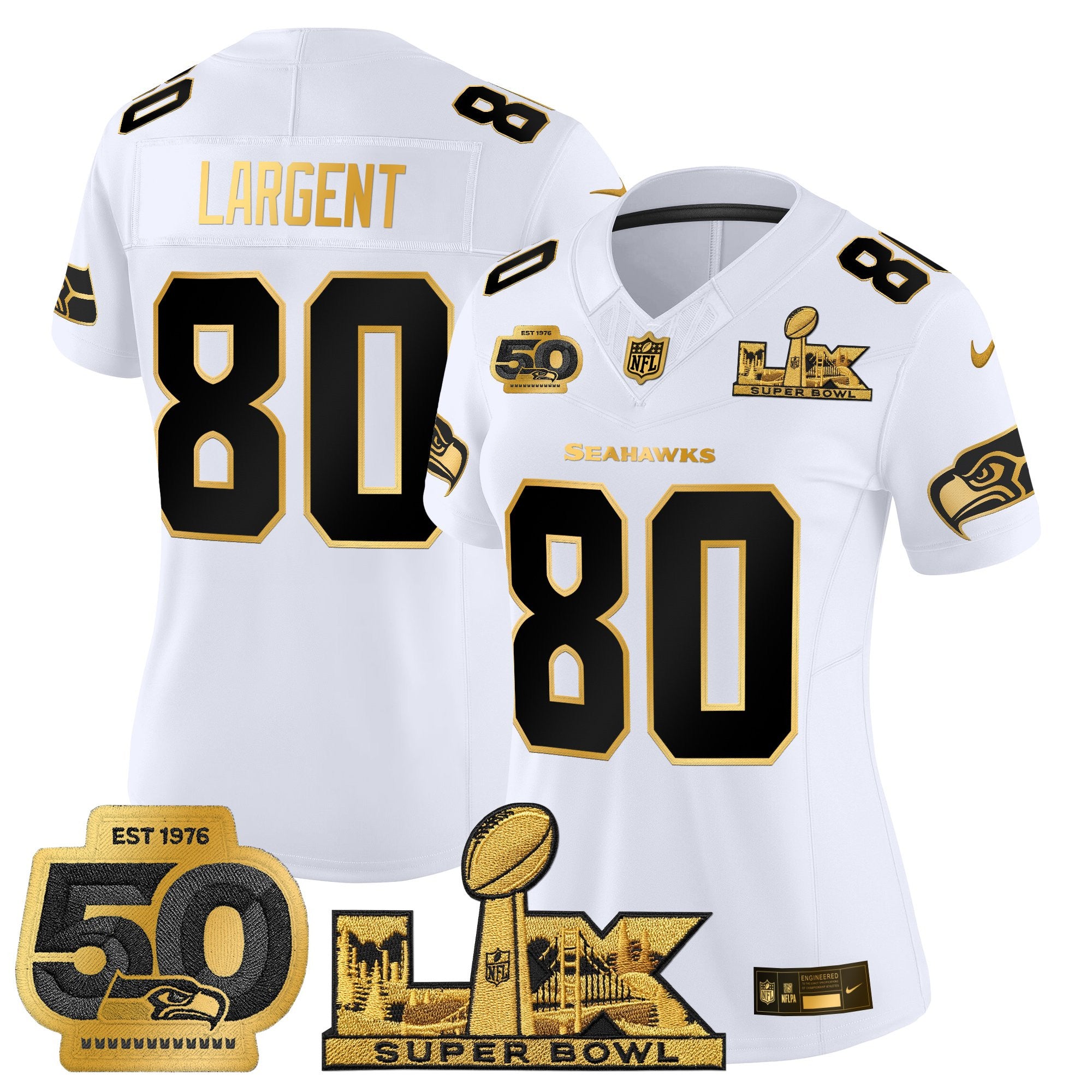 Women's Seattle Seahawks "Super Bowl LX & 50th Patch" Gold Vapor Limited Jersey - All Stitched