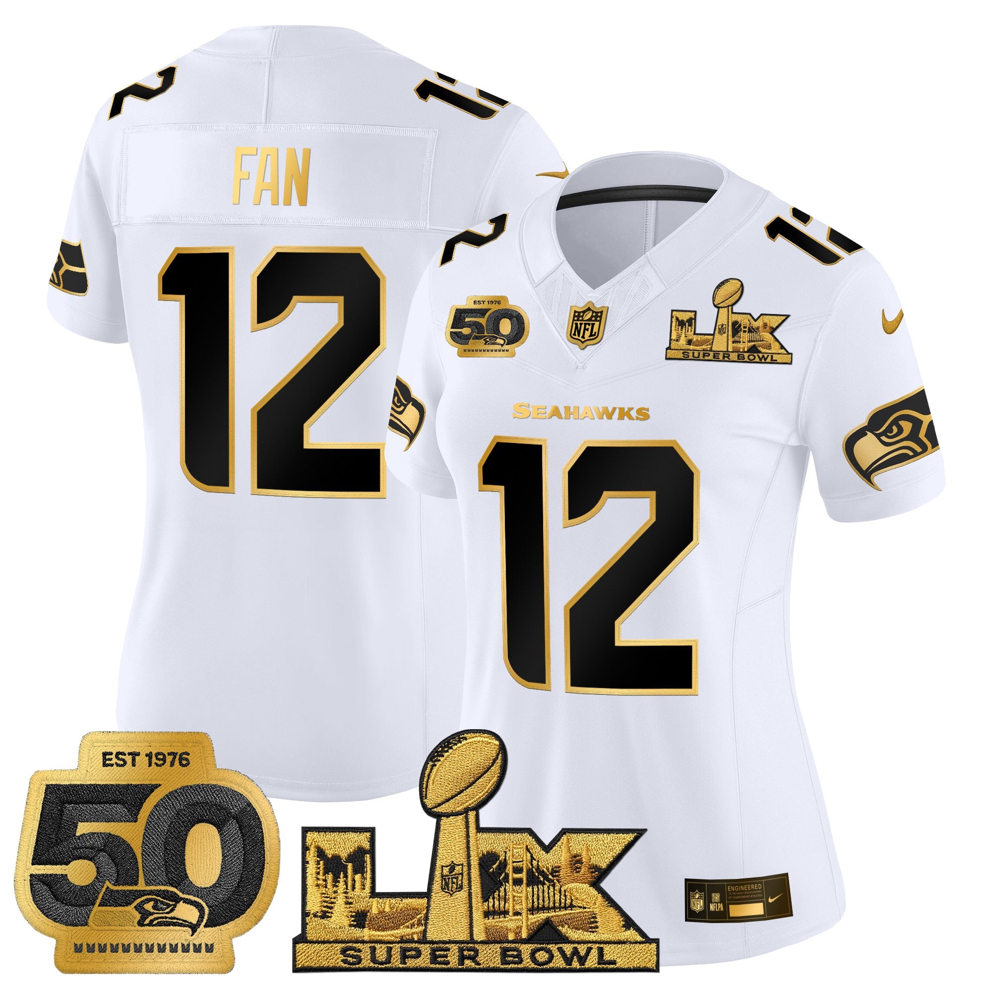 Women's Seattle Seahawks "Super Bowl LX & 50th Patch" Gold Vapor Limited Jersey - All Stitched