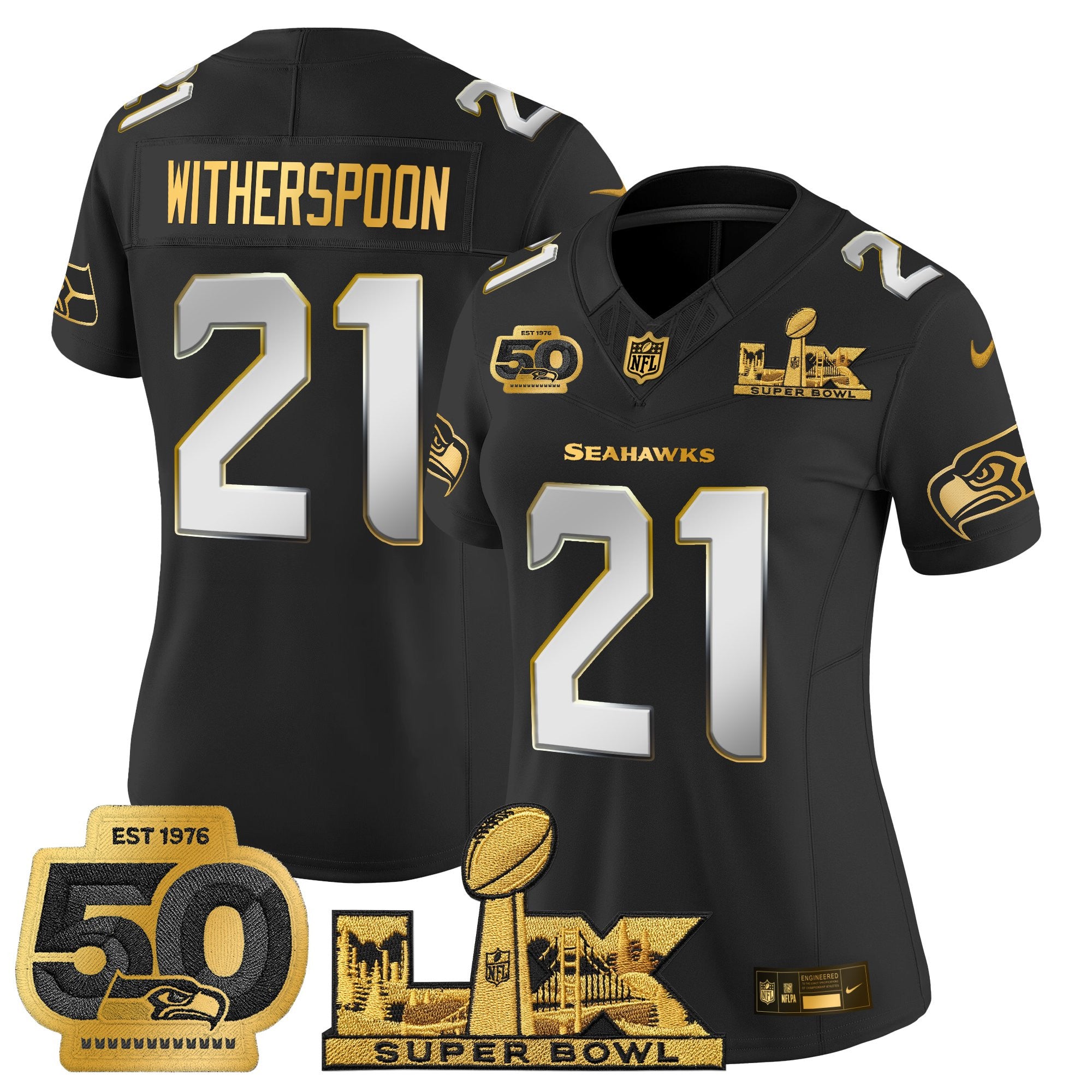 Women's Seattle Seahawks "Super Bowl LX & 50th Patch" Gold Vapor Limited Jersey - All Stitched