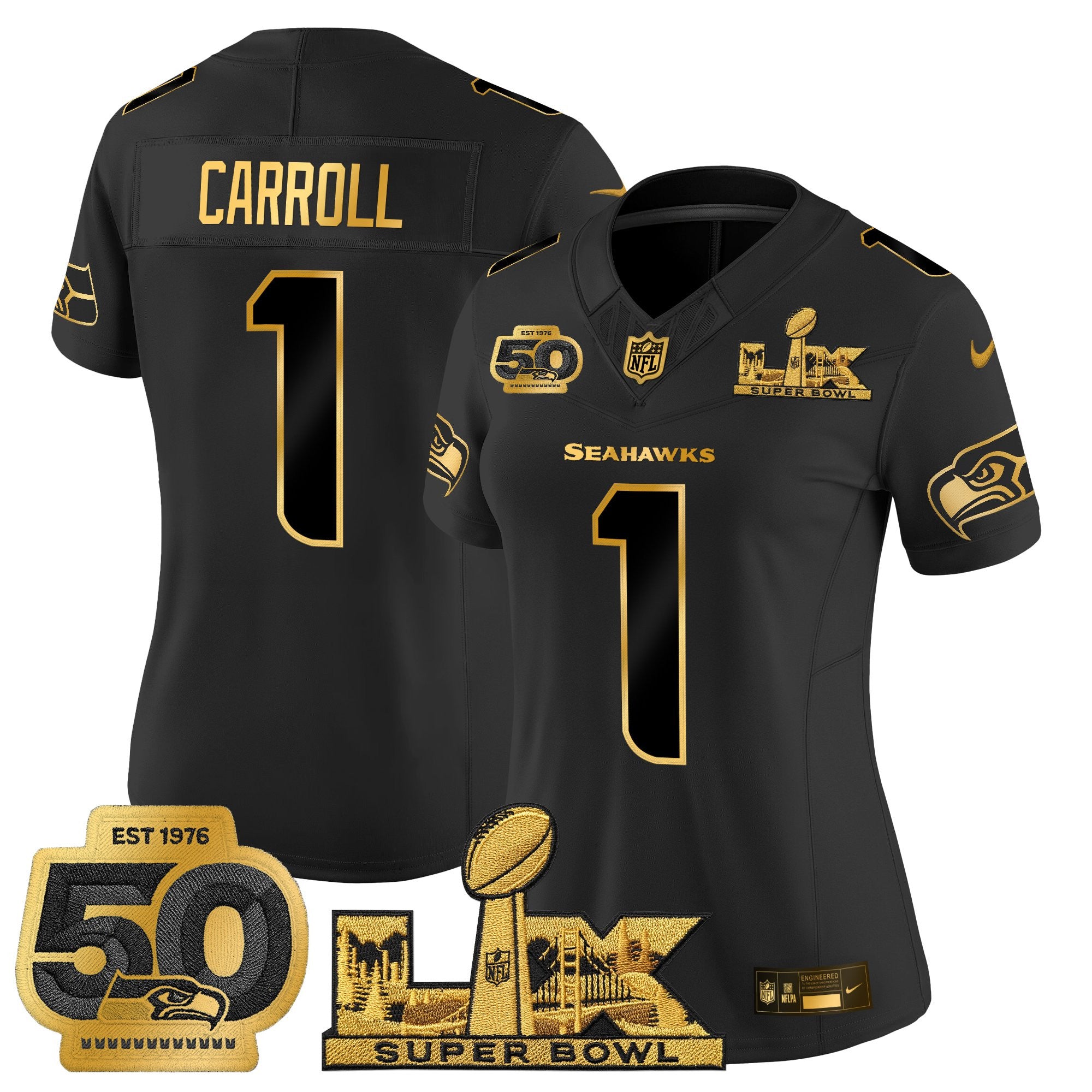 Women's Seattle Seahawks "Super Bowl LX & 50th Patch" Gold Vapor Limited Jersey - All Stitched