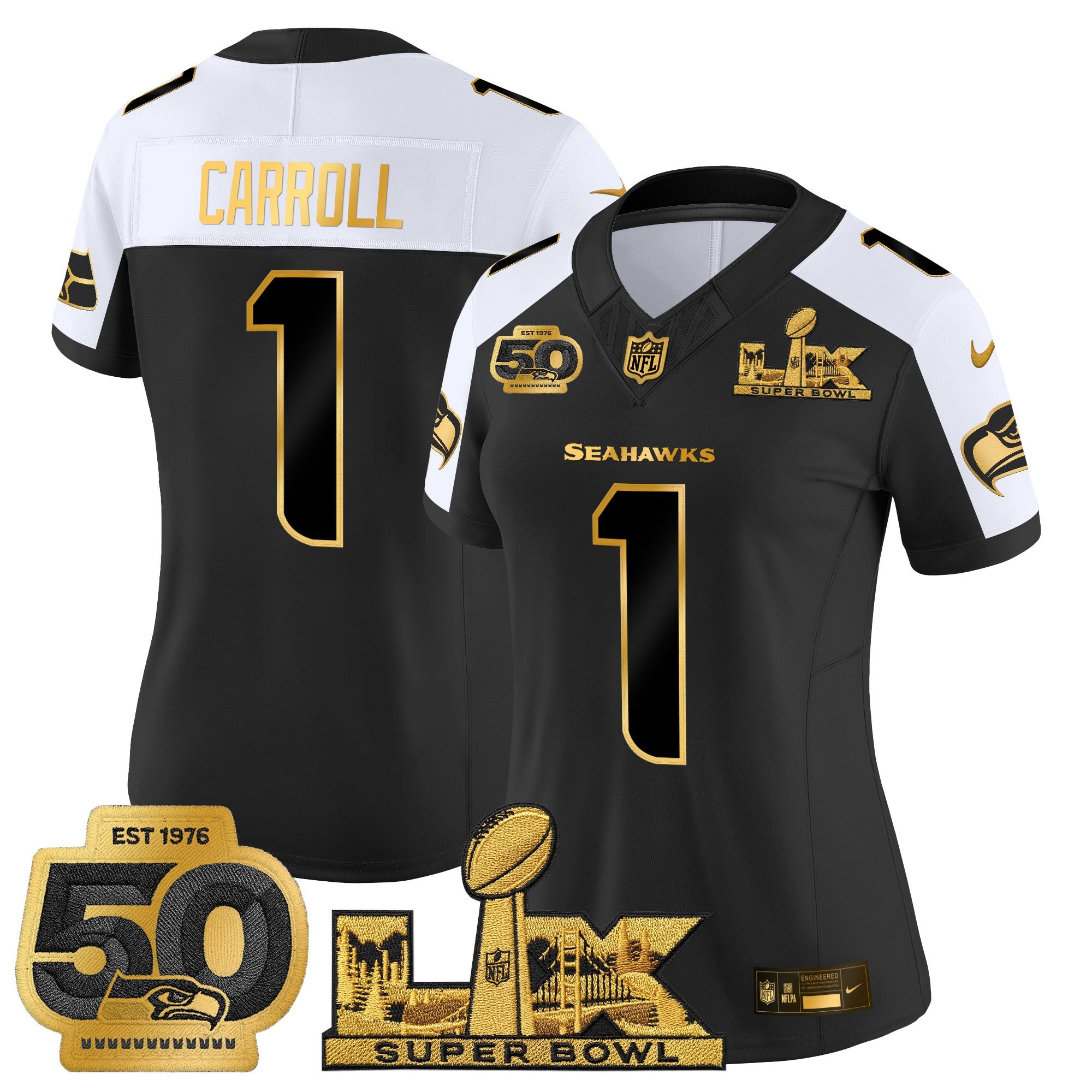 Women's Seattle Seahawks "Super Bowl LX & 50th Patch" Gold Vapor Limited Jersey - All Stitched