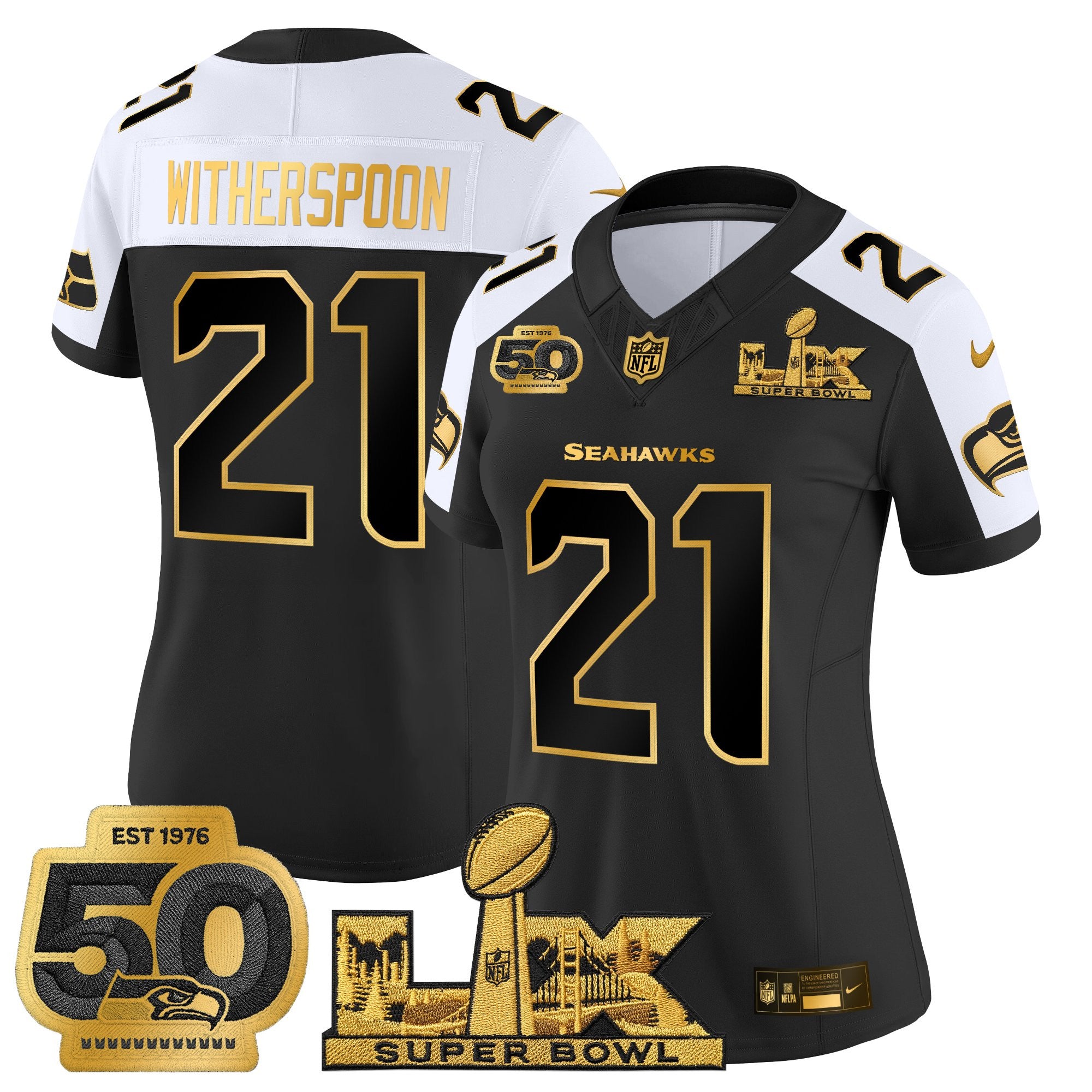 Women's Seattle Seahawks "Super Bowl LX & 50th Patch" Gold Vapor Limited Jersey - All Stitched