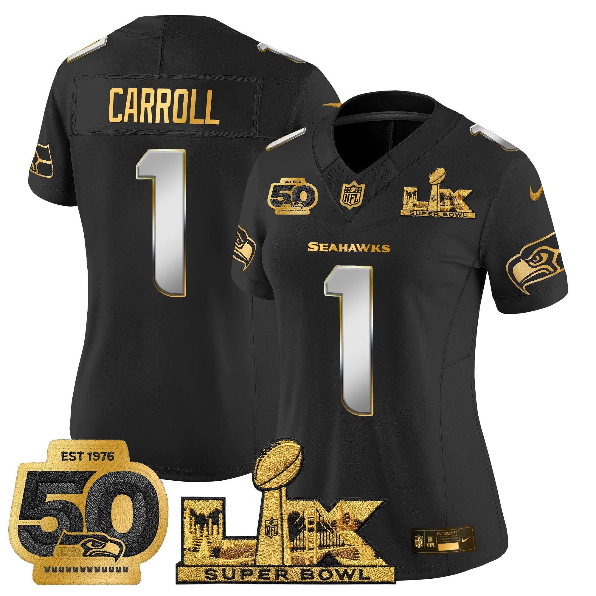 Women's Seattle Seahawks "Super Bowl LX & 50th Patch" Gold Vapor Limited Jersey - All Stitched